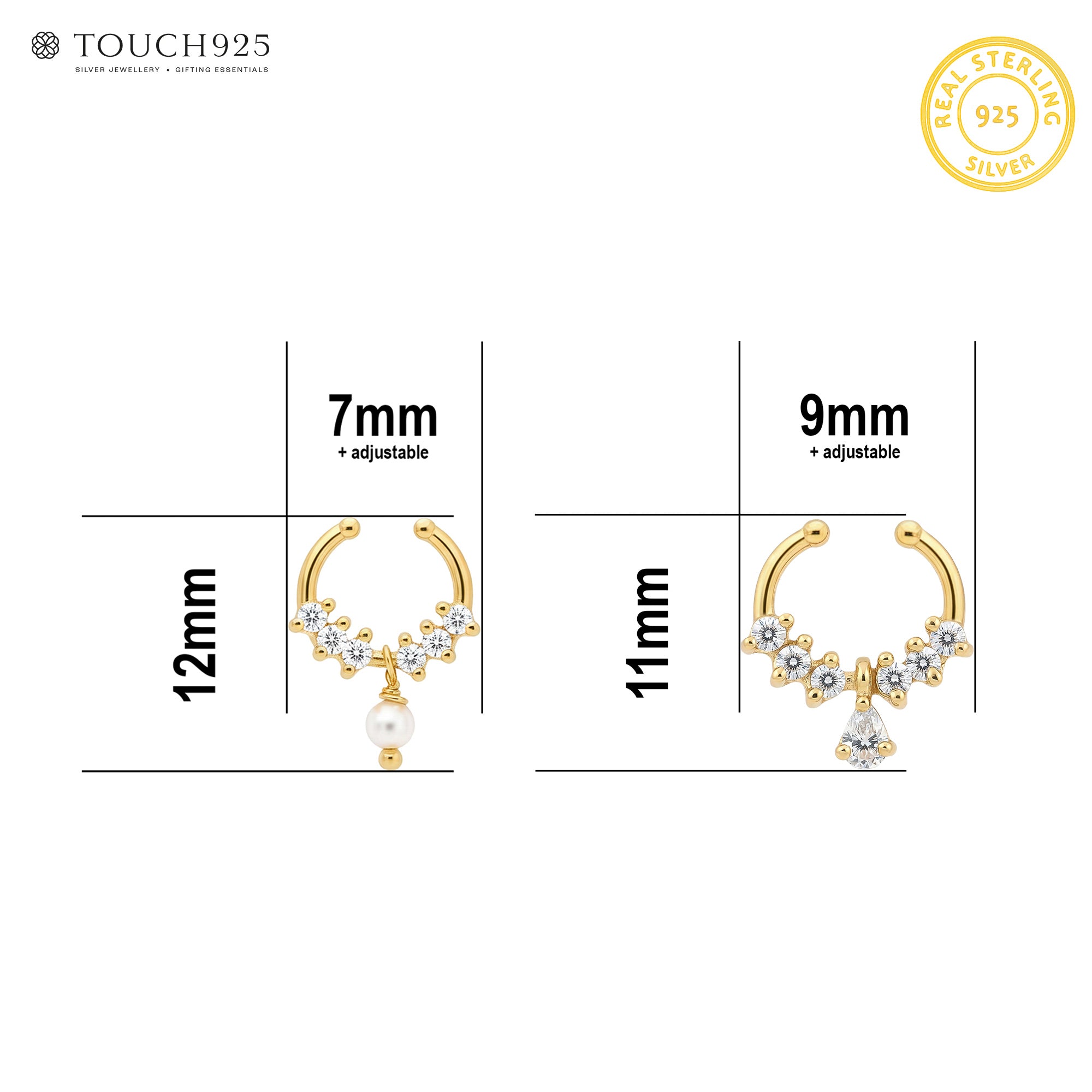 Set of 2 Pearl & Teardrop Septum Nose Ring