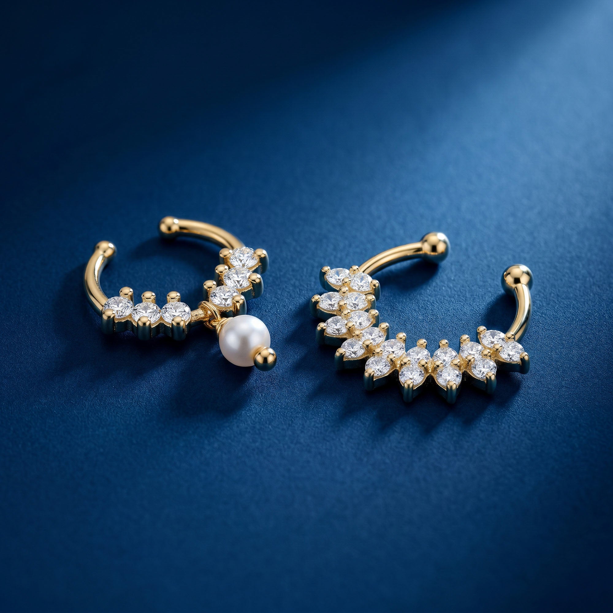 V-Pavé & Drop Septum Nose Ring Set