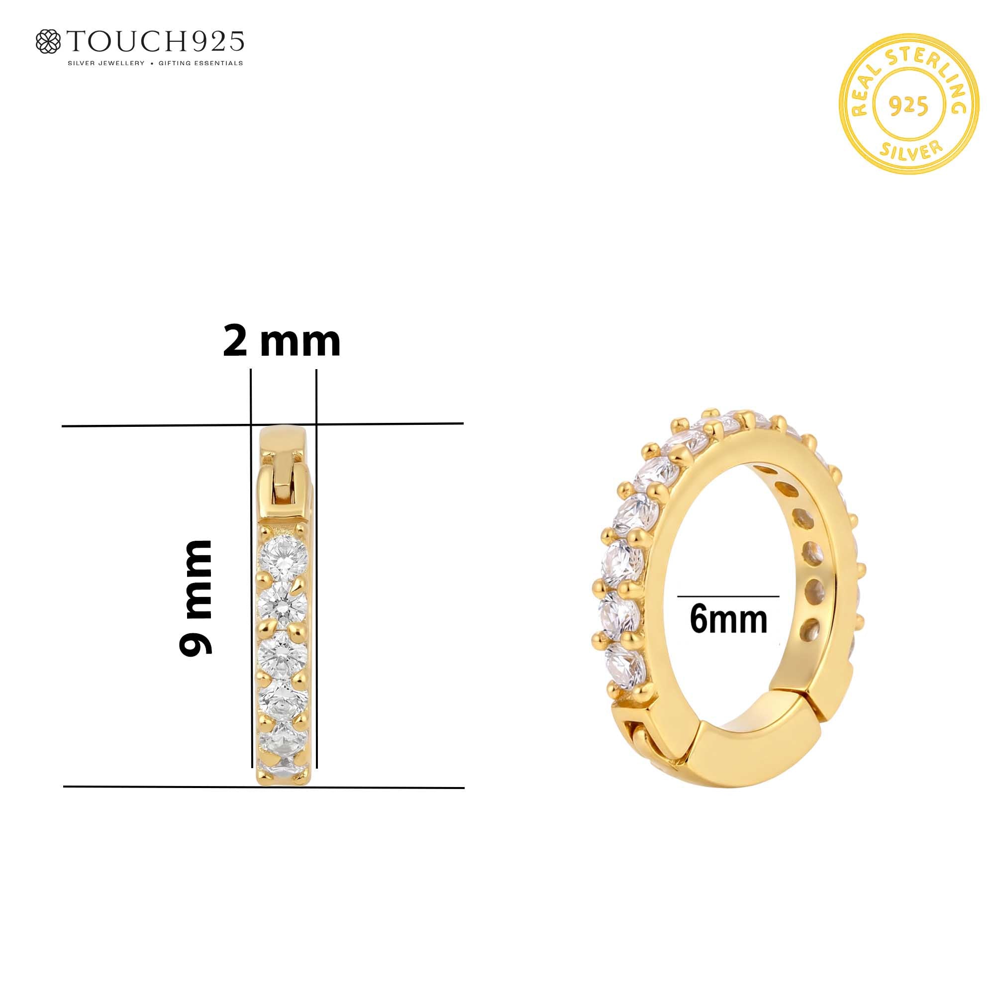 Classic Zircon Row Silver Huggie Hoop