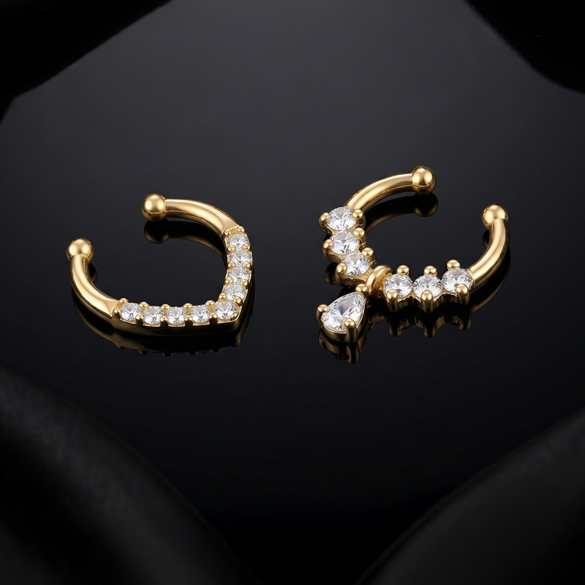 Set of 2 Silver V & Drop Septum Nose Ring