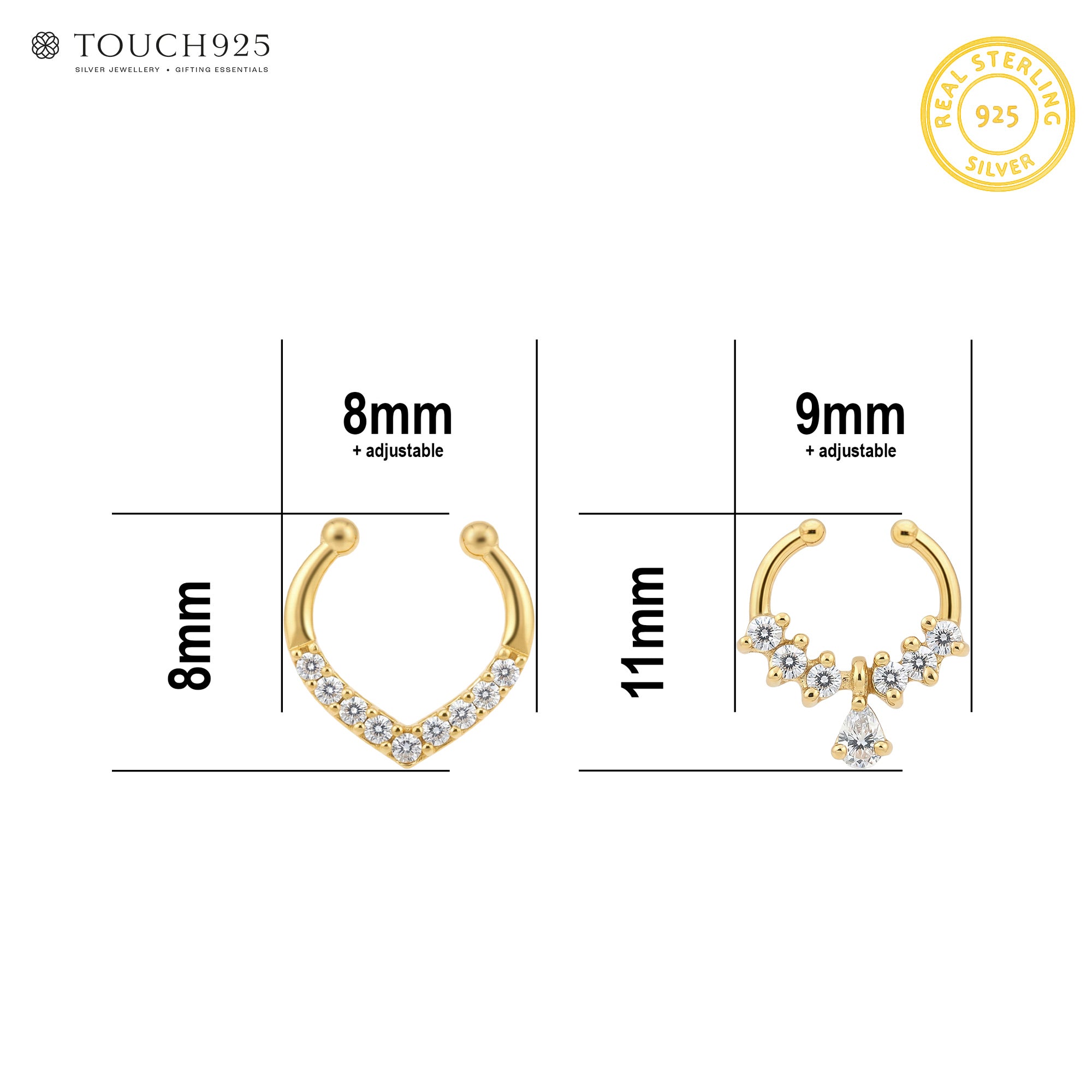 Set of 2 Silver V & Drop Septum Nose Ring