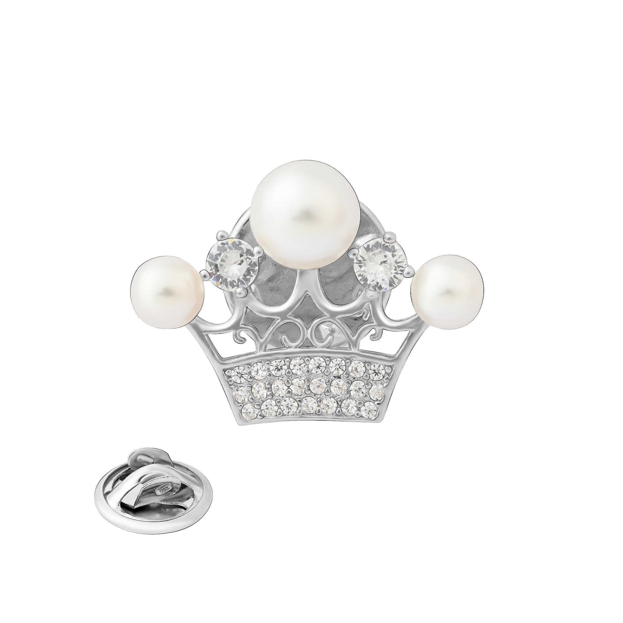 Pearl Crown Silver Brooch