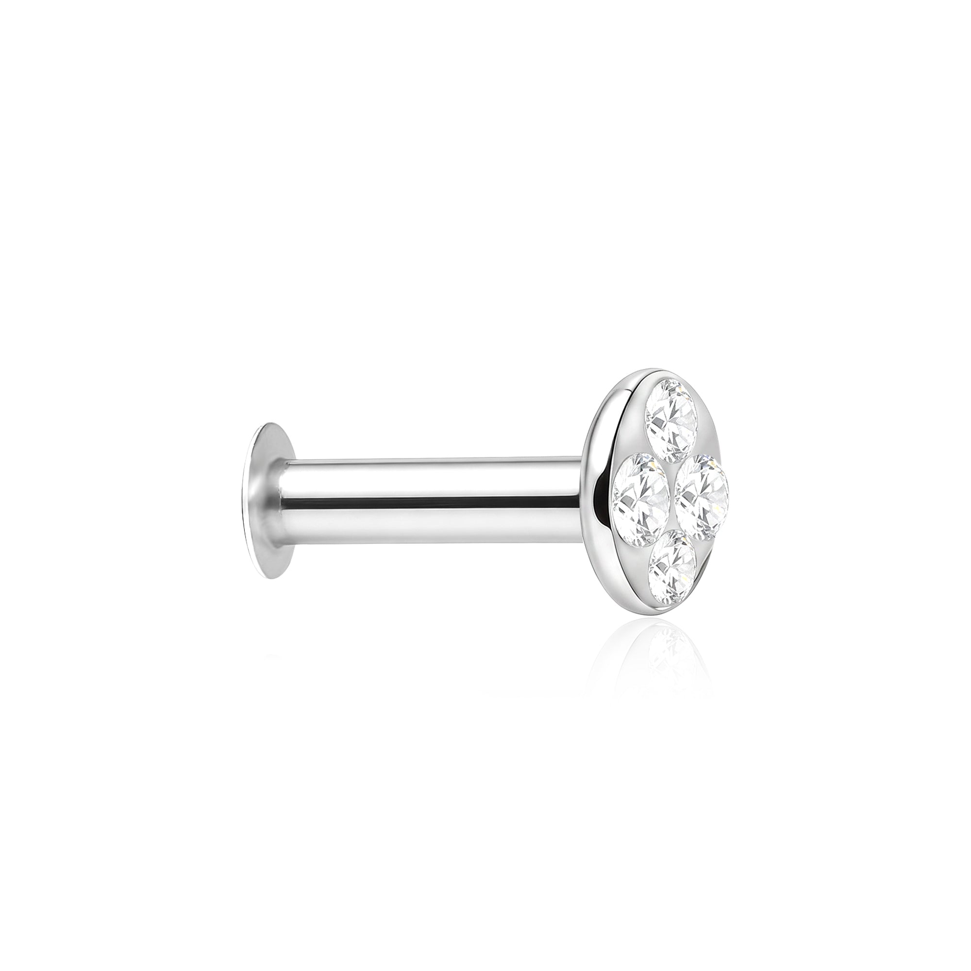 Quad-Zircon Circular Silver Nose Pin