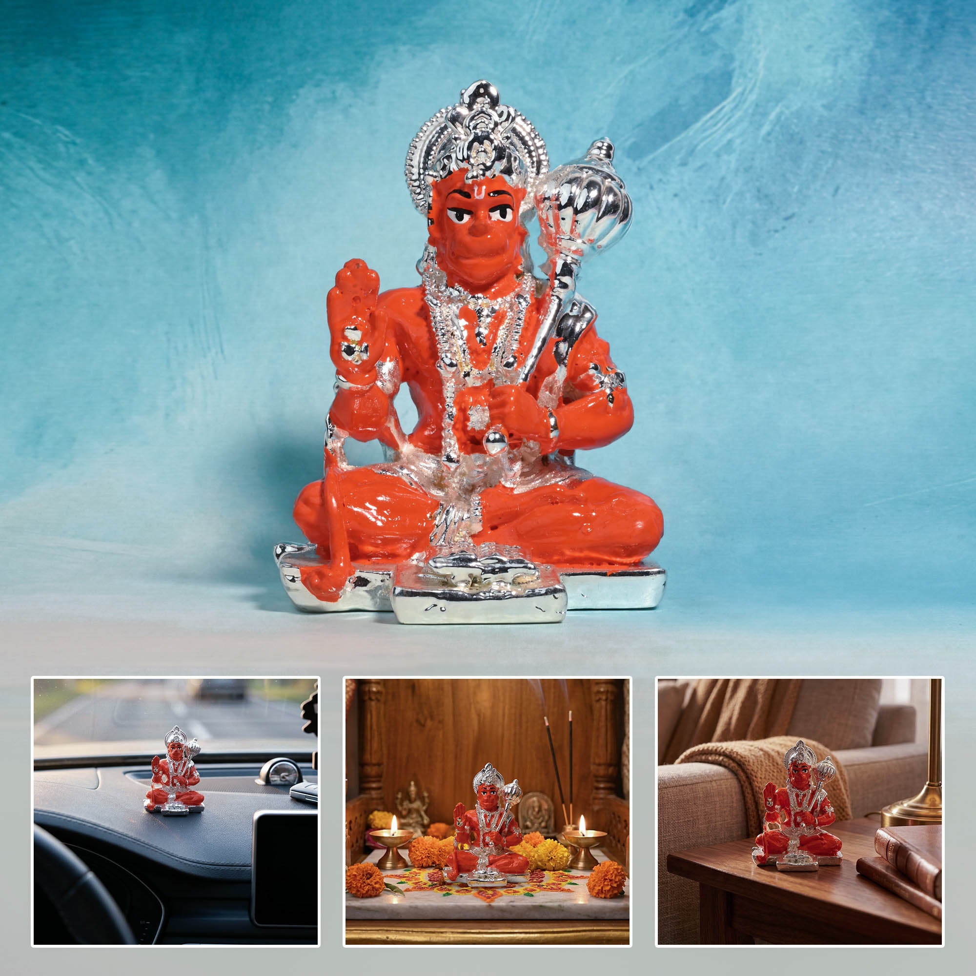 999 Silver Plated Hanuman Idol