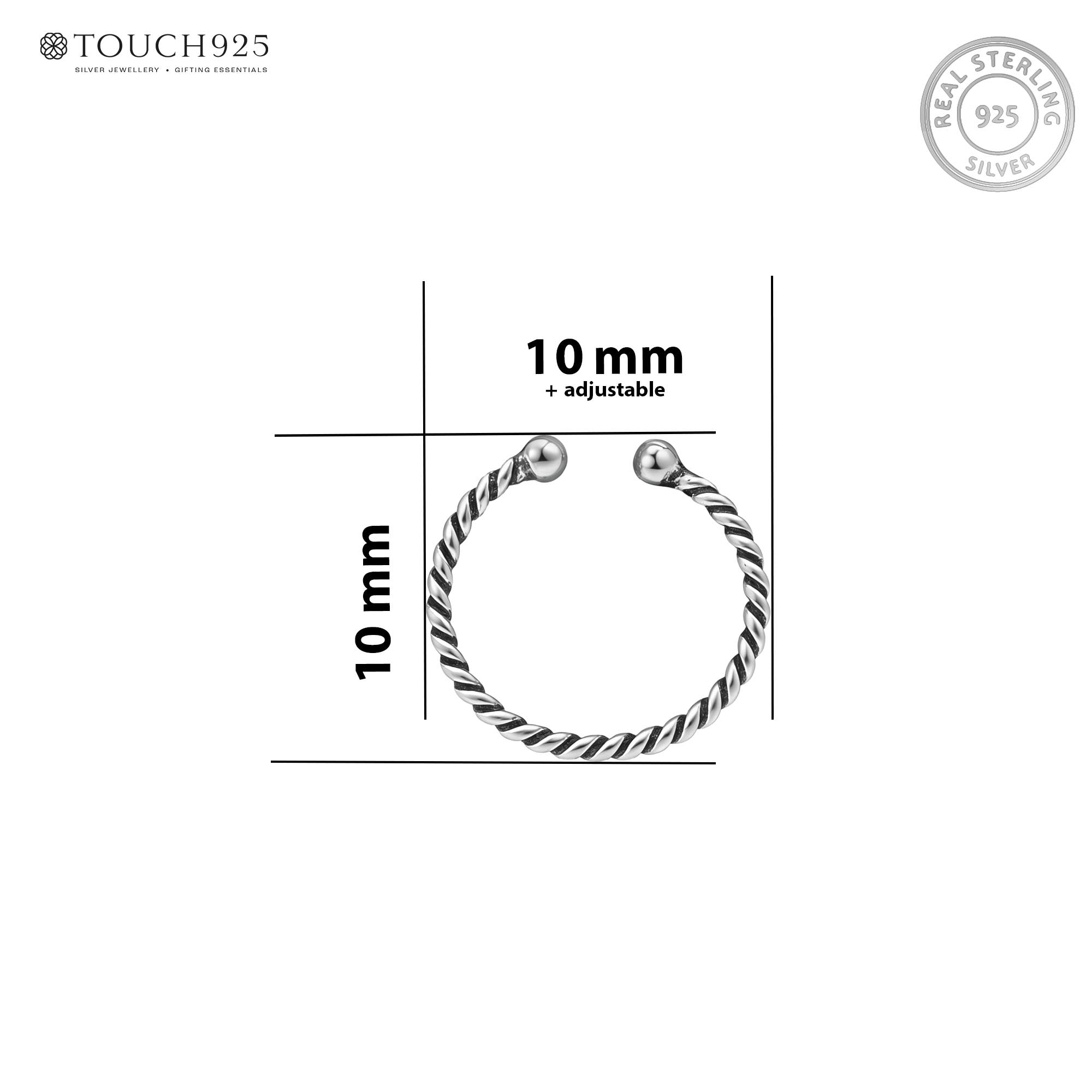 Oxidized Twisted Rope Silver Nose Hoop