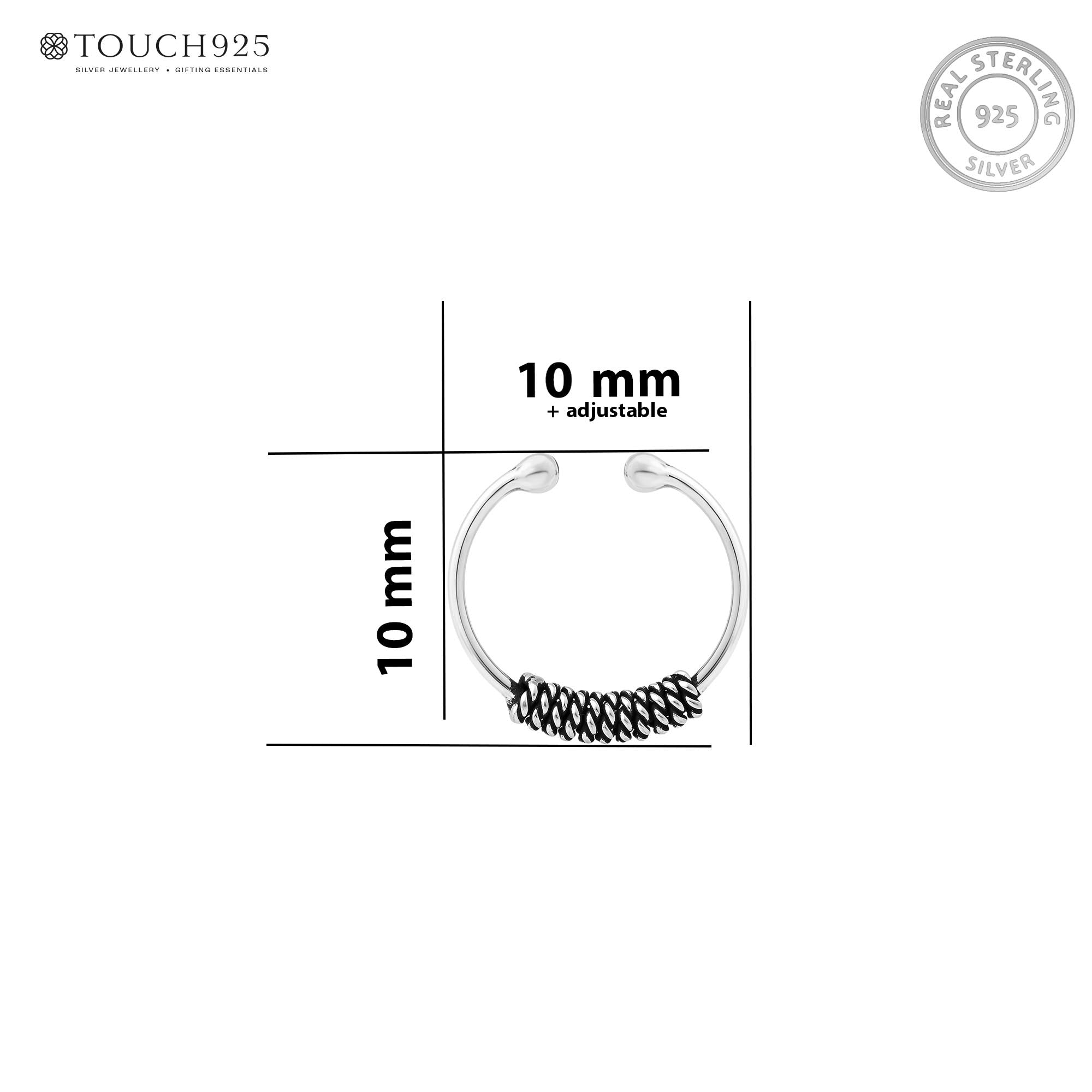 Oxidized Braided Silver Nose Hoop