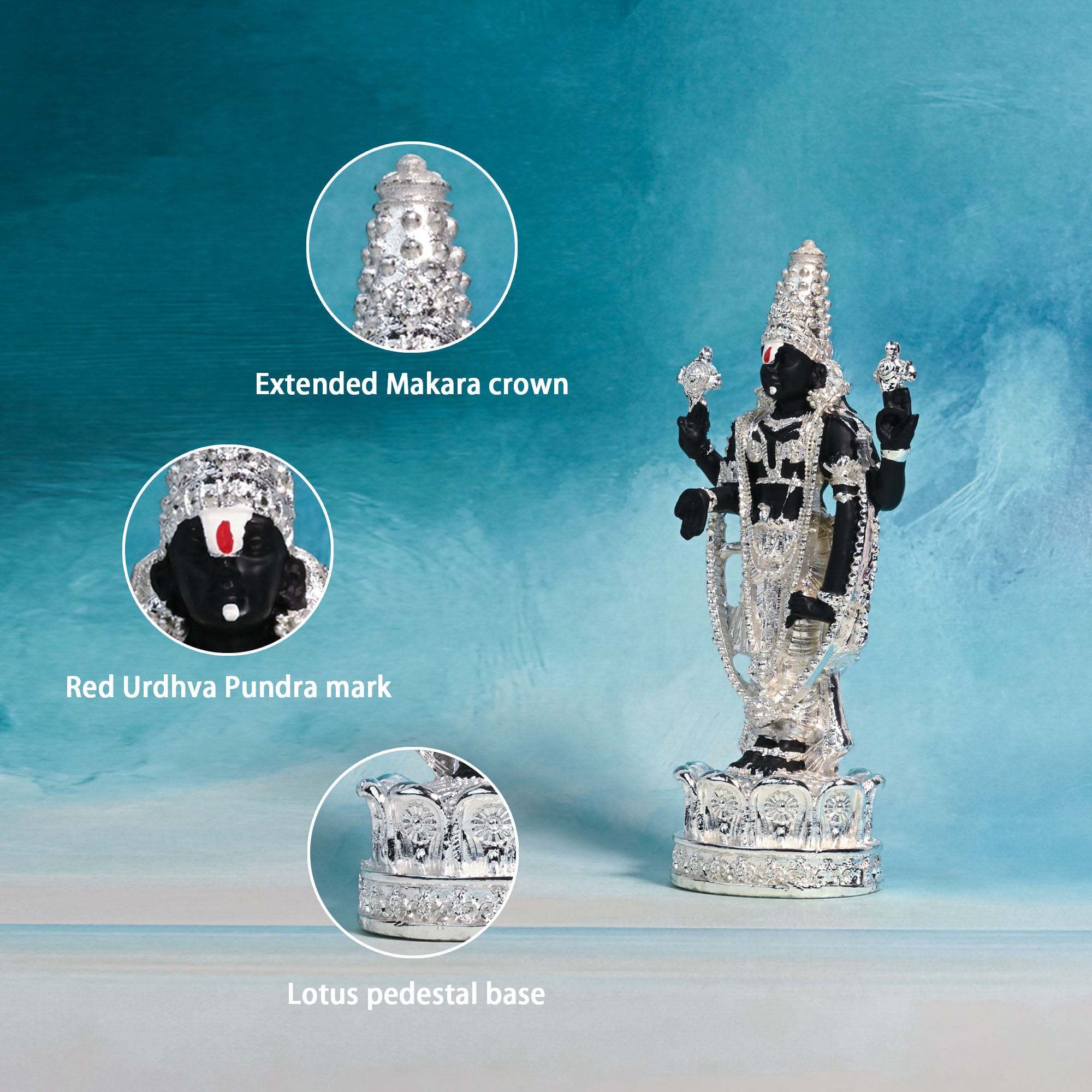 999 Silver Plated Tirupati Balaji Idol