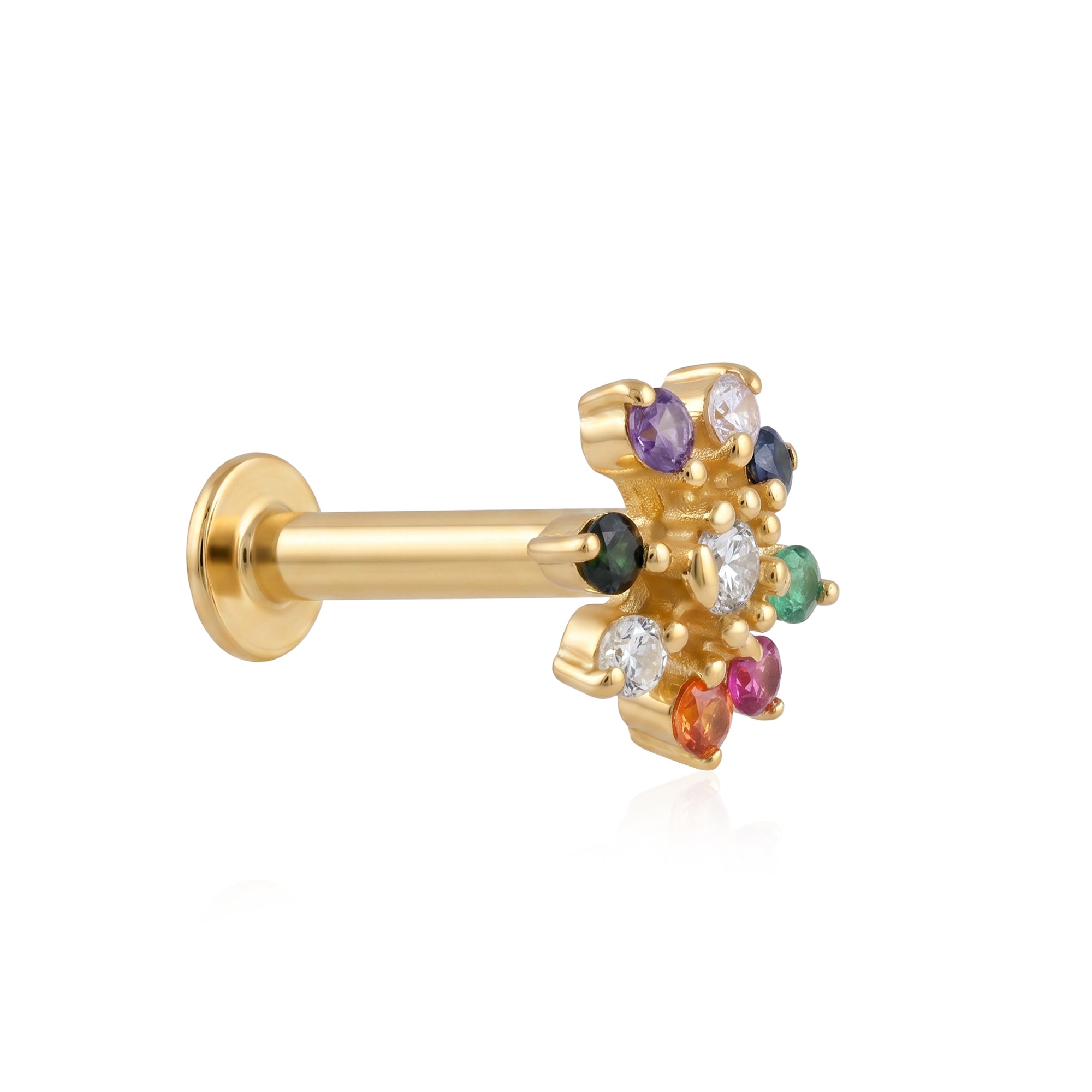 Multi-Stone Floral Silver Nose Pin