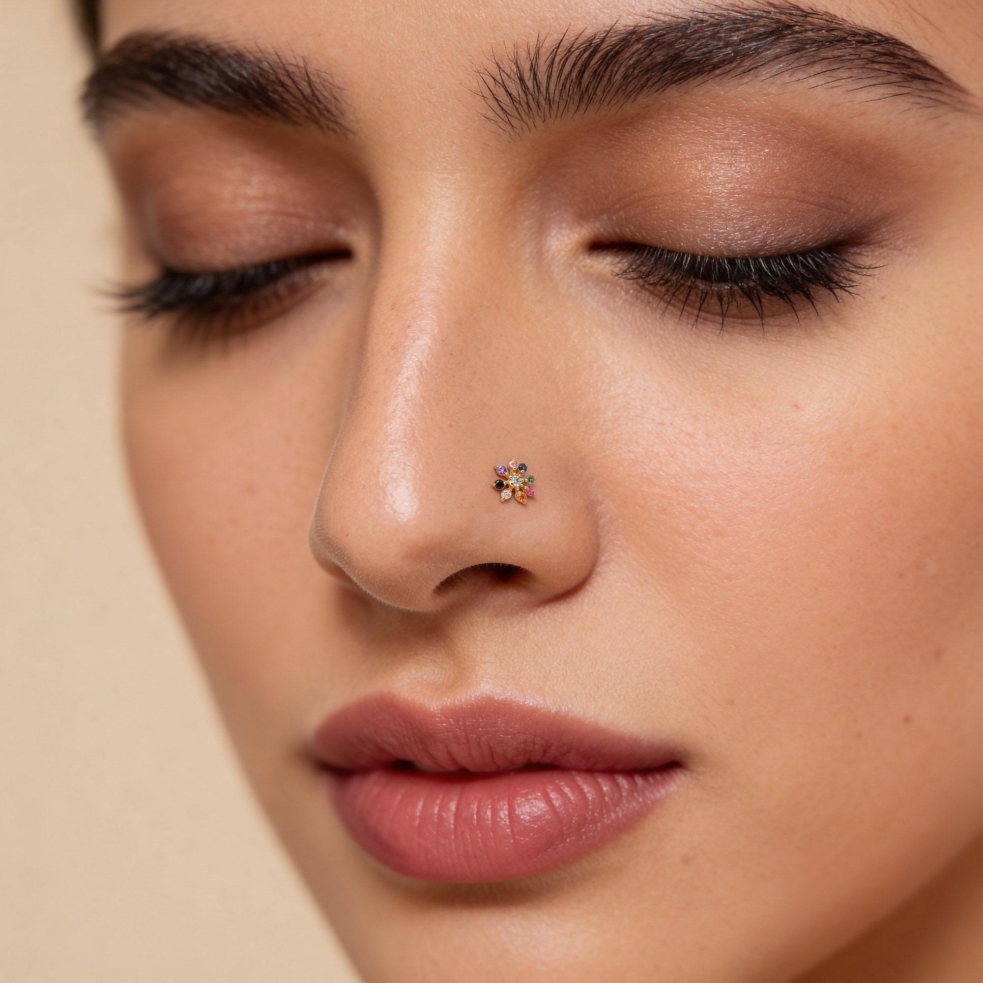 Multi-Stone Floral Silver Nose Pin