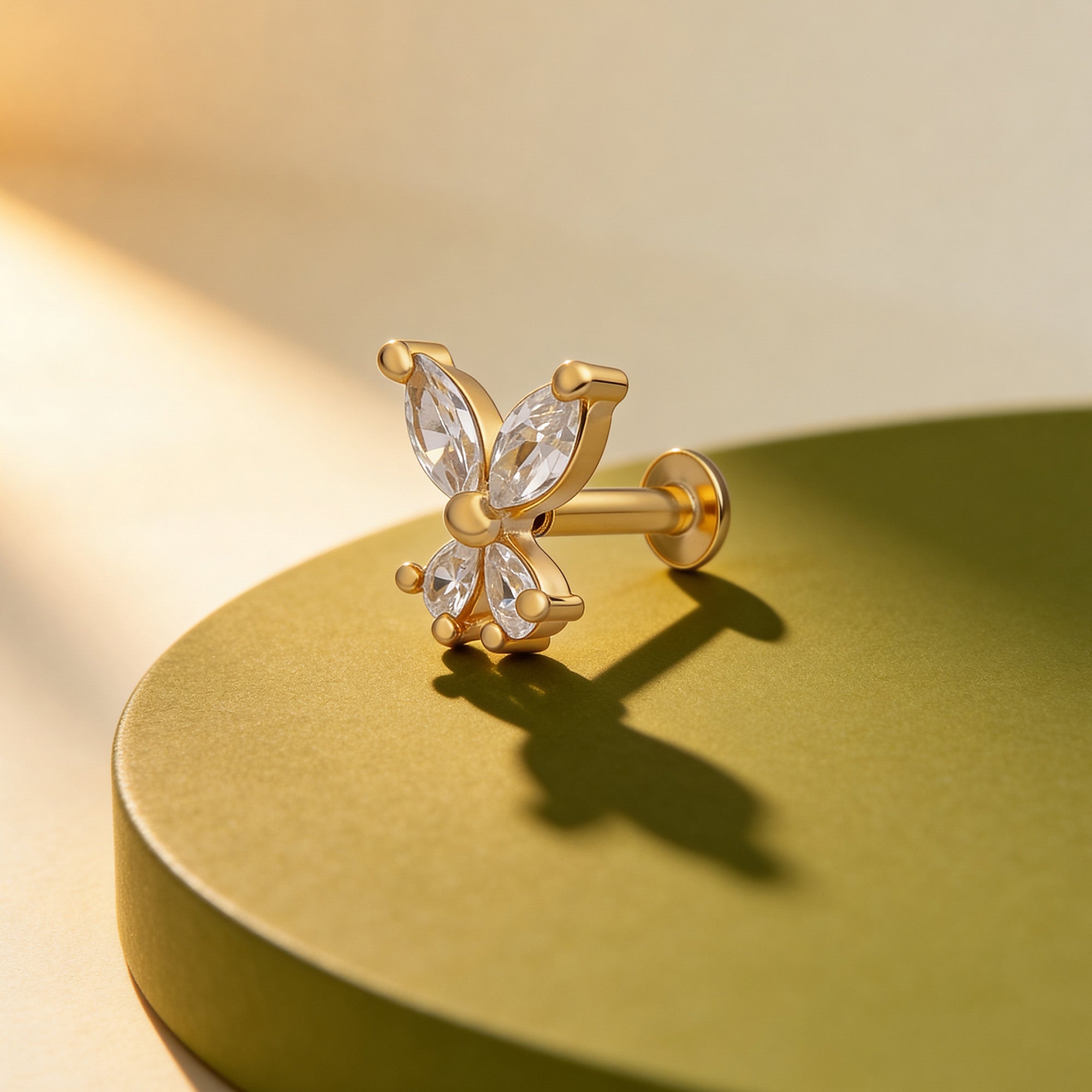 Sparkling Zircon Butterfly Nose Pin