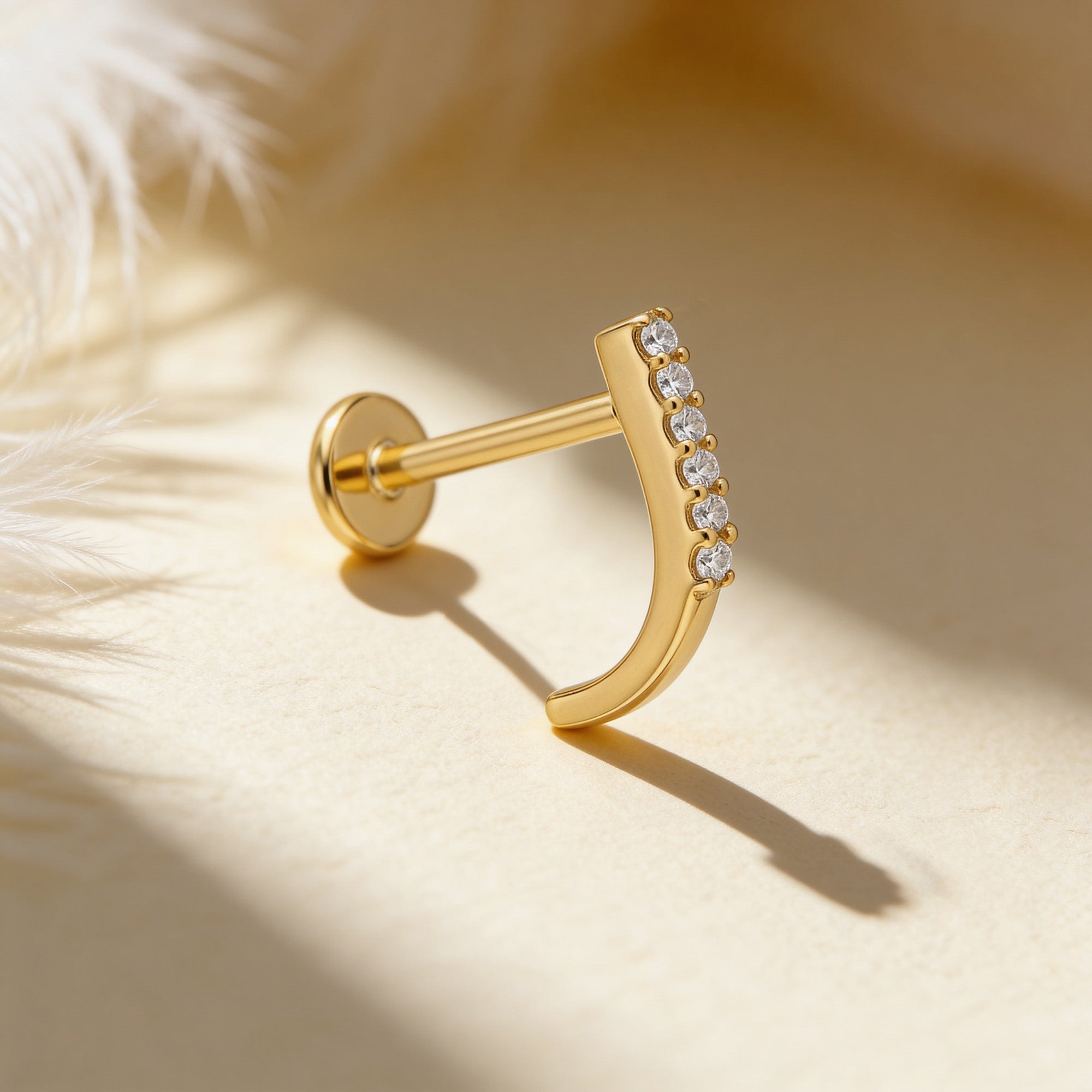 Seven-Stone Curved Zircon Silver Nose Pin