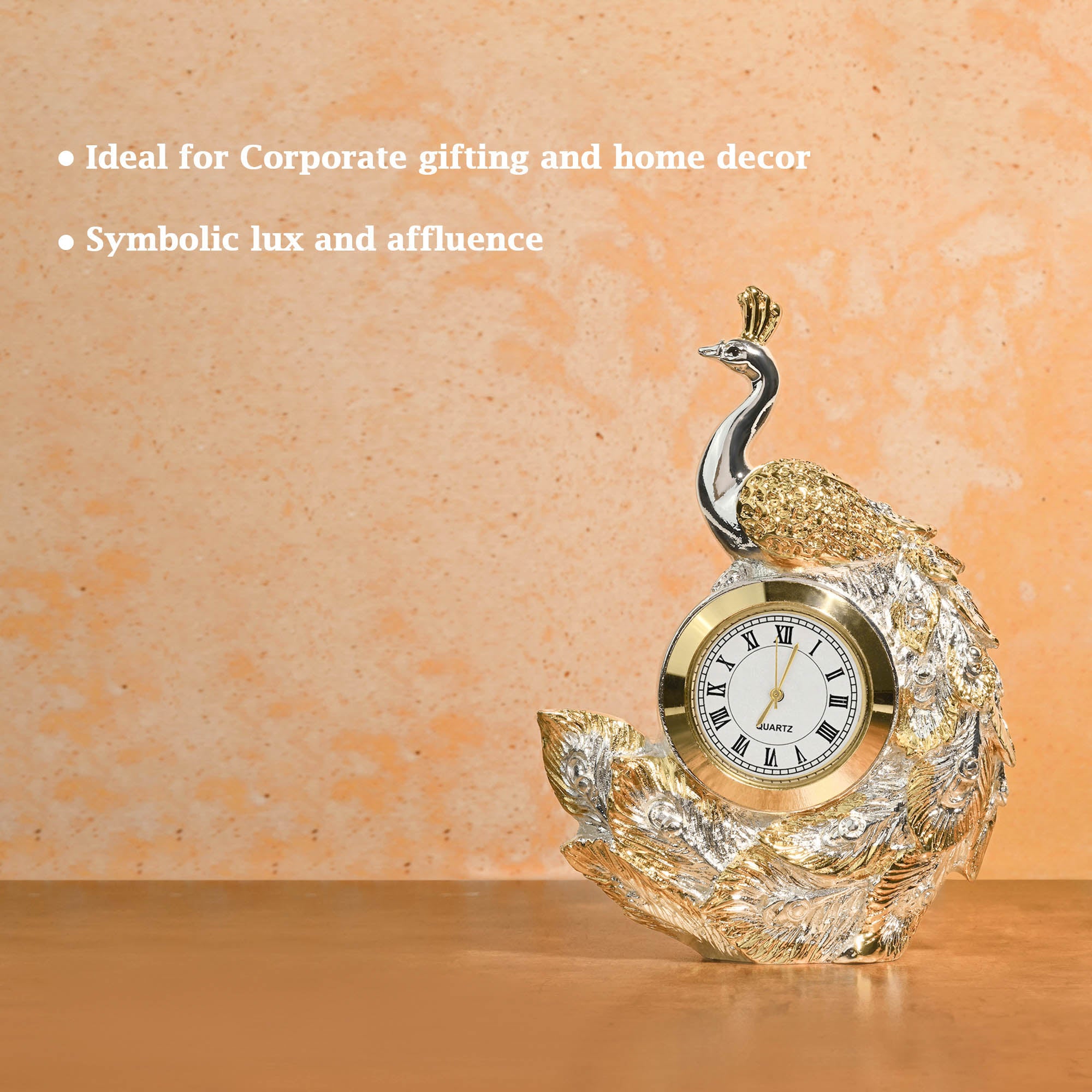 999 Silver Plated Peacock Table Clock