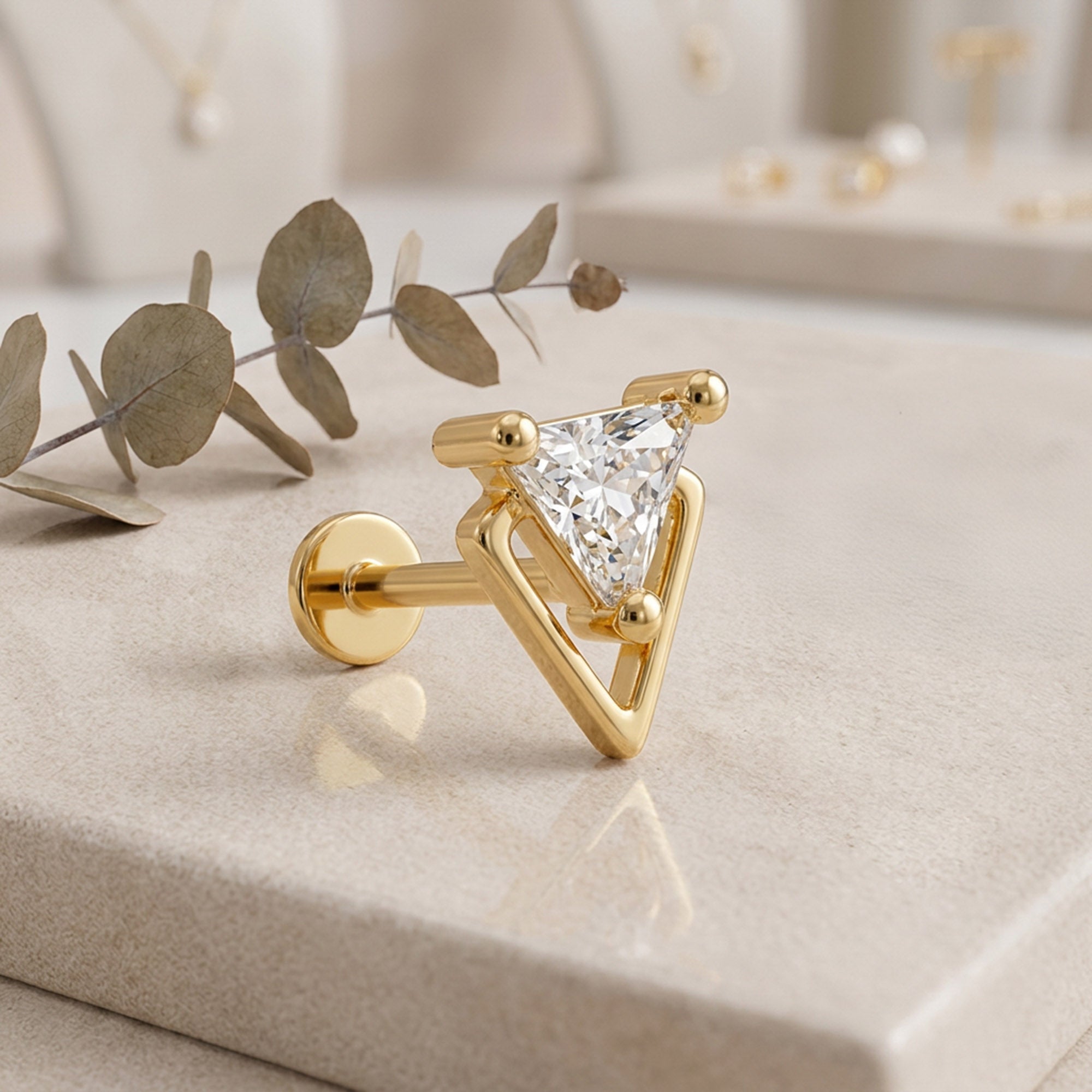 Geometric Triangle Silver Nose Pin