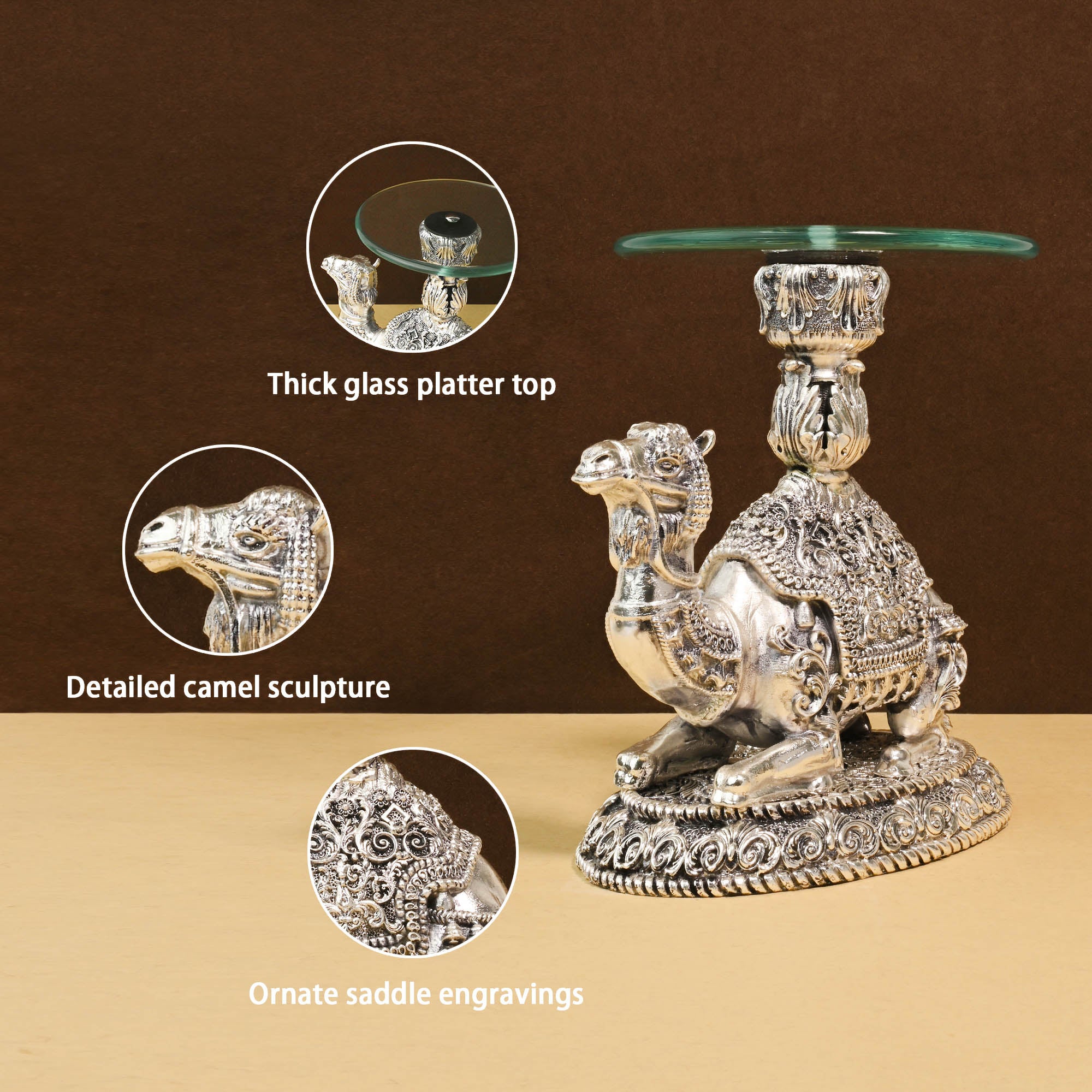 999 Silver Plated Camel Glass Tray