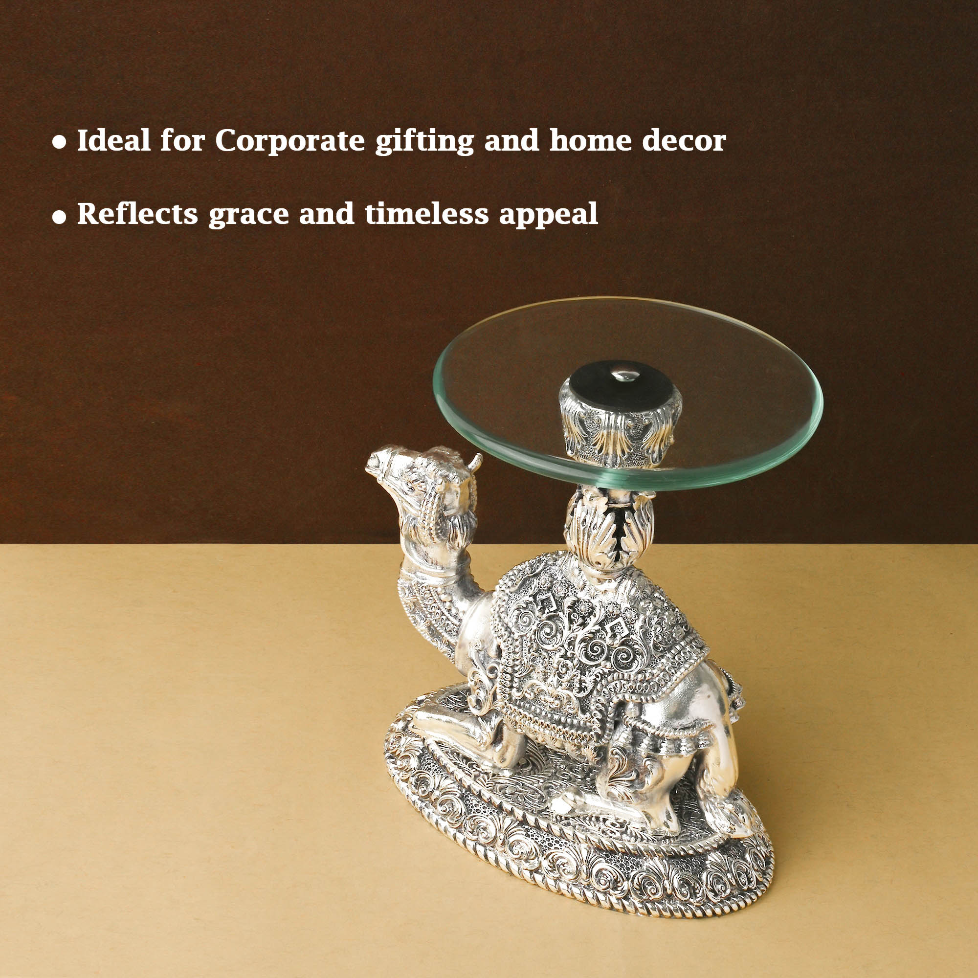 999 Silver Plated Camel Glass Tray