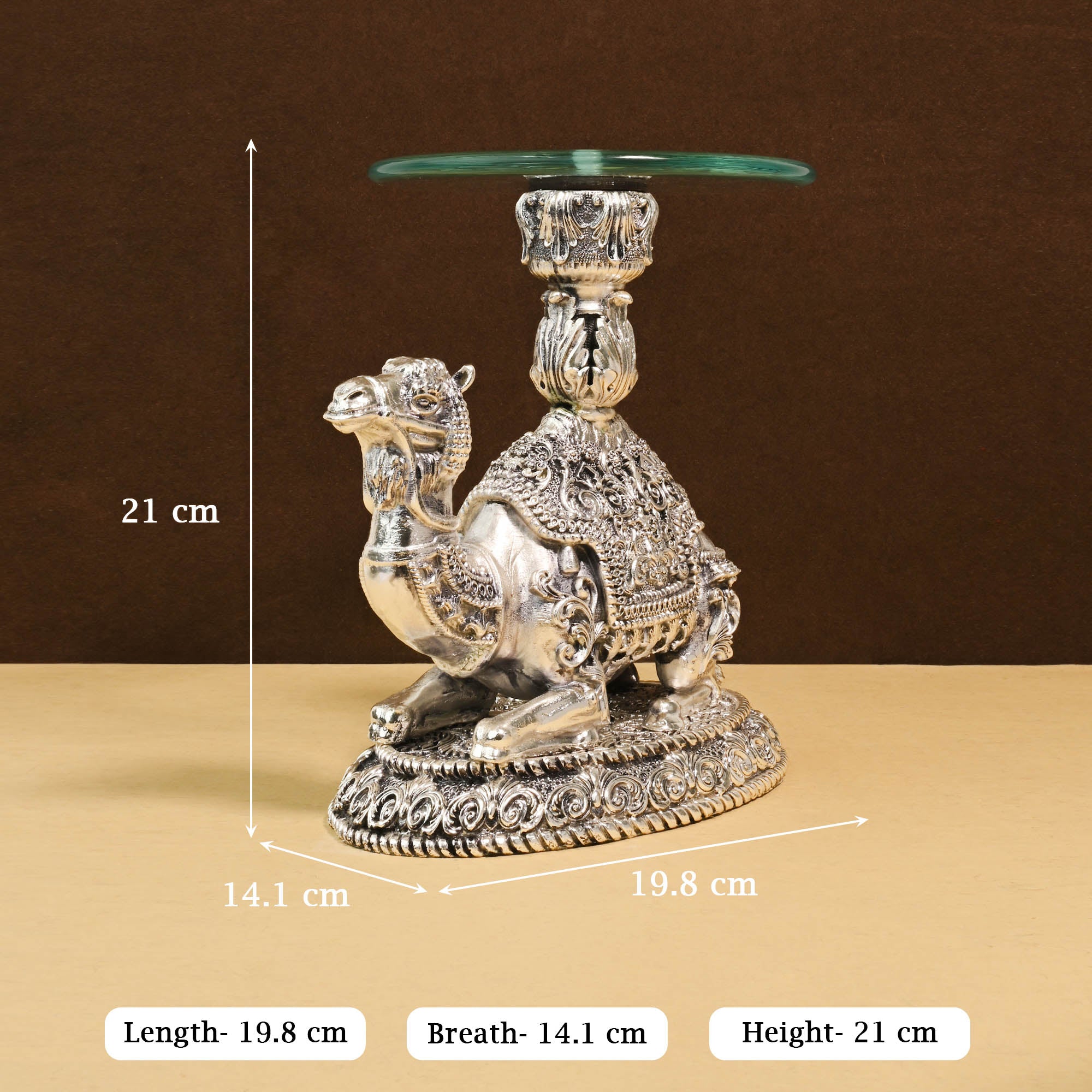 999 Silver Plated Camel Glass Tray
