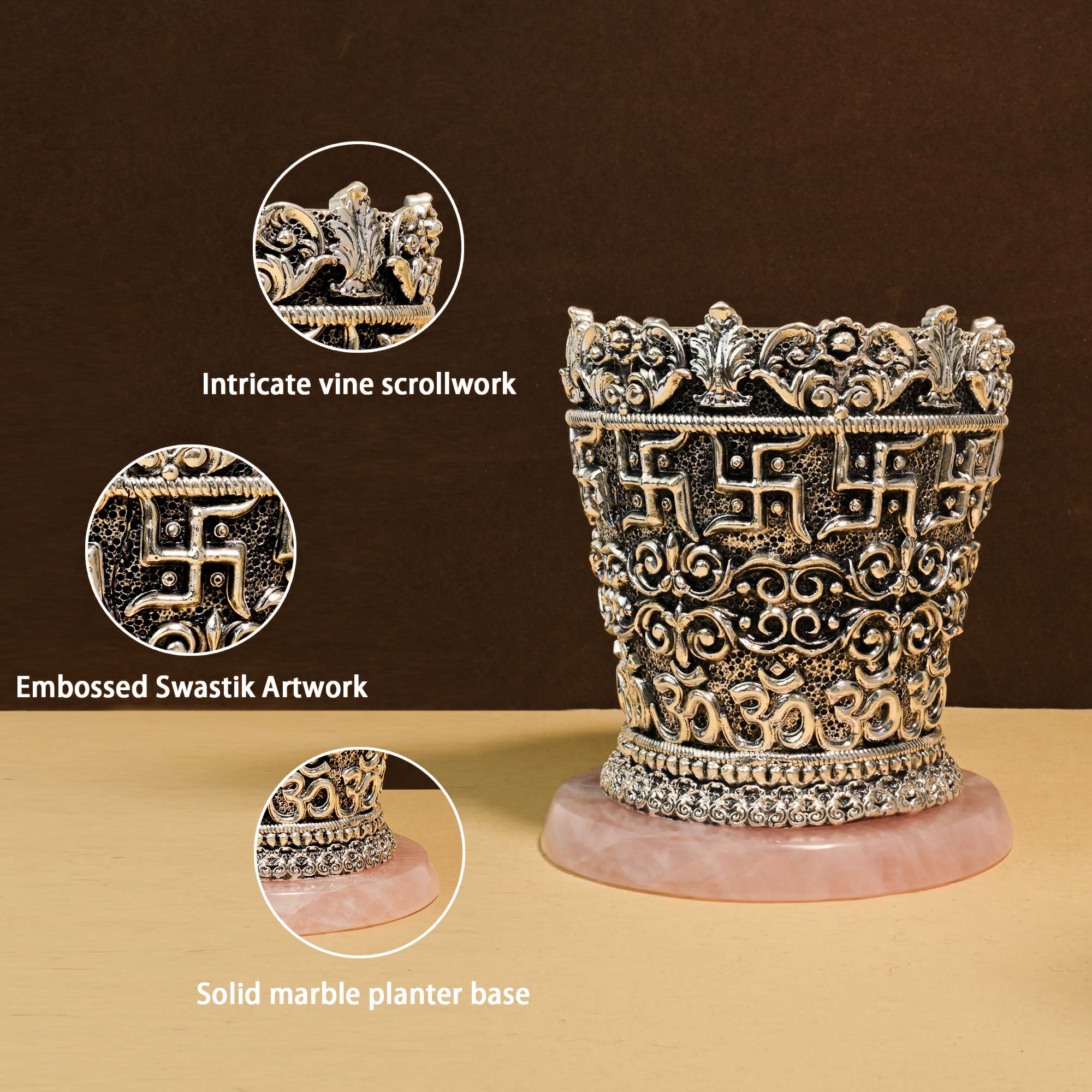 999 Silver Plated Swastik Tulsi Pot