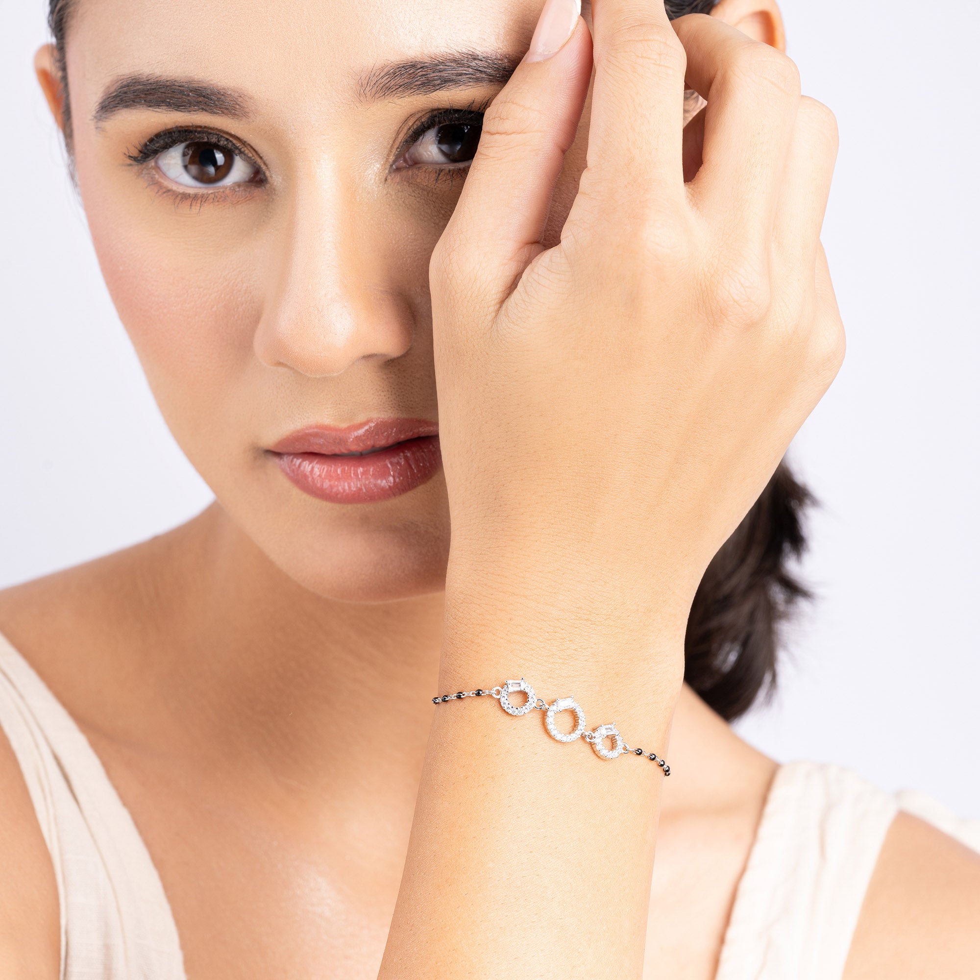 Three-Stone Black Beads Bracelet