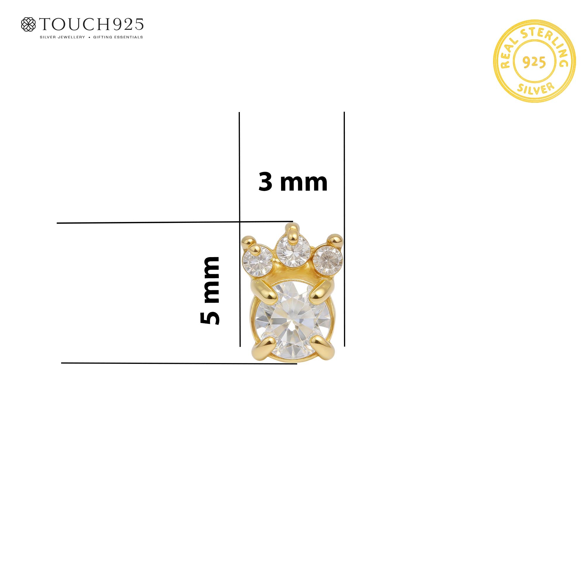 Crown Solitaire Silver Nose Pin