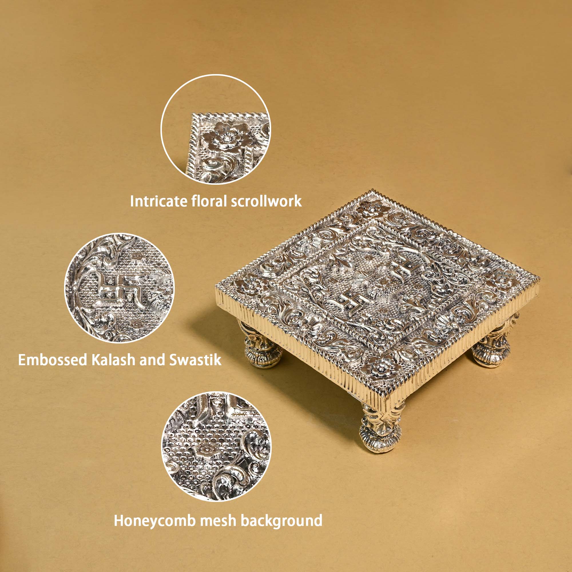 999 Silver Plated Swastik Pooja Chowki