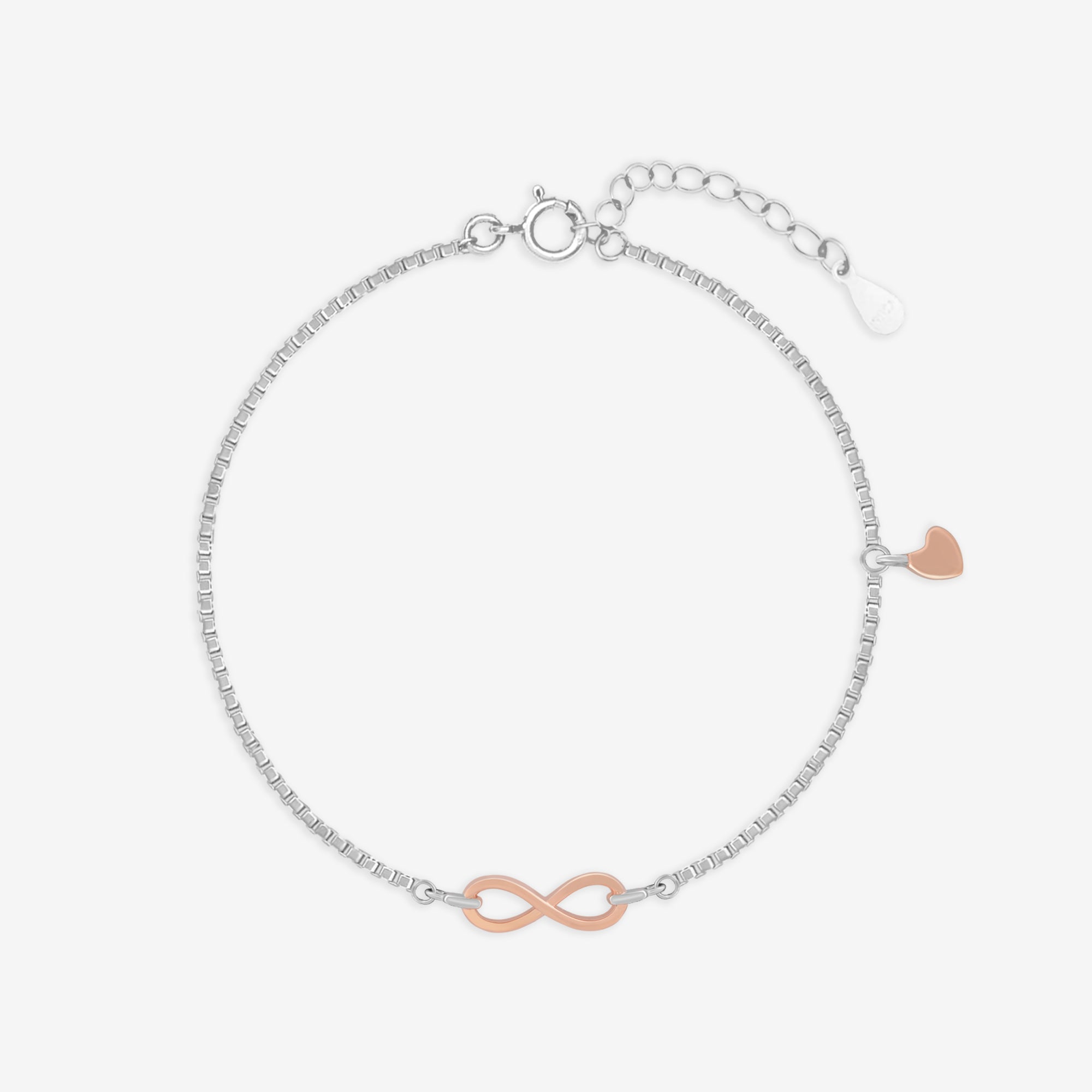 Infinity Charm Bracelet with Heart Drop