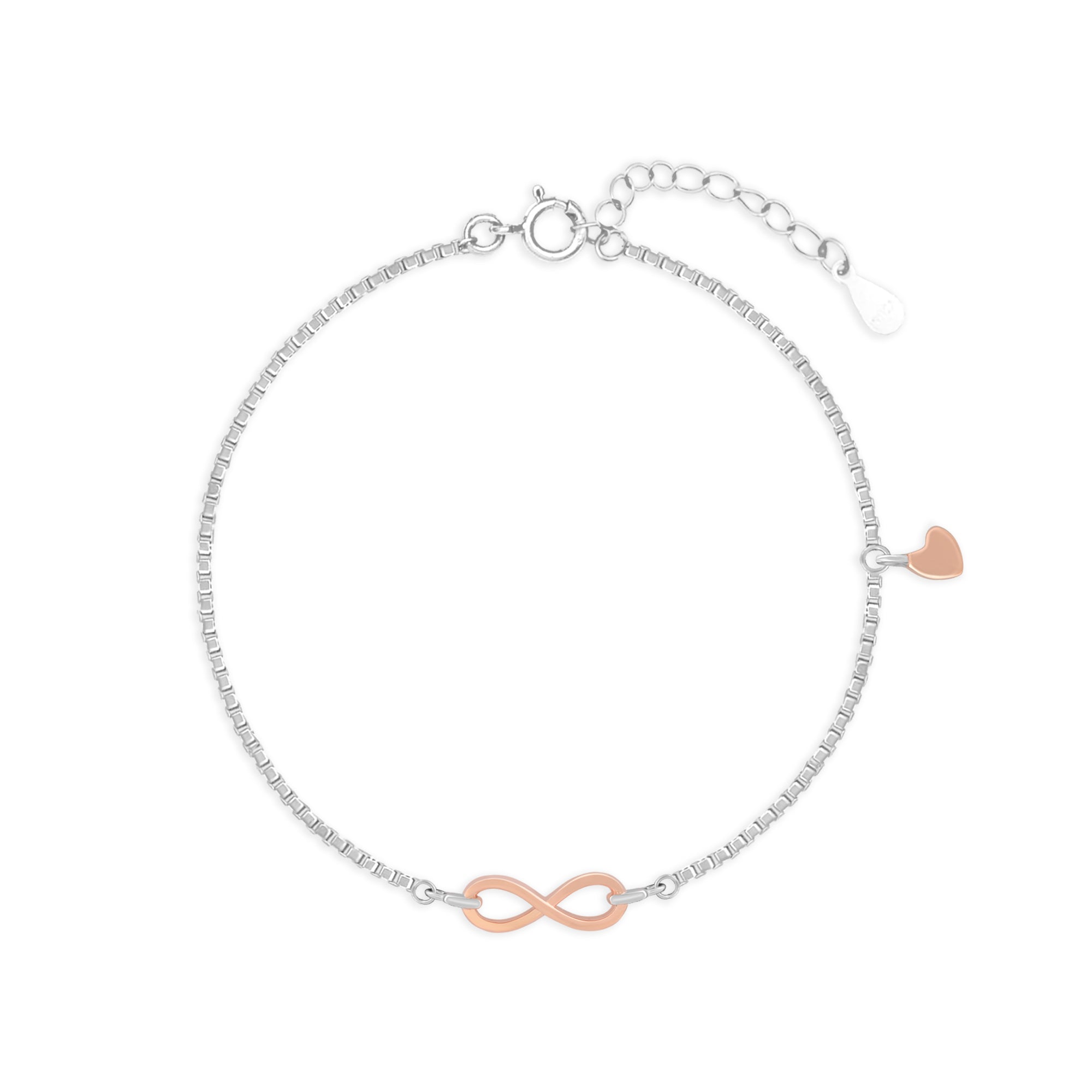 Infinity Charm Bracelet with Heart Drop
