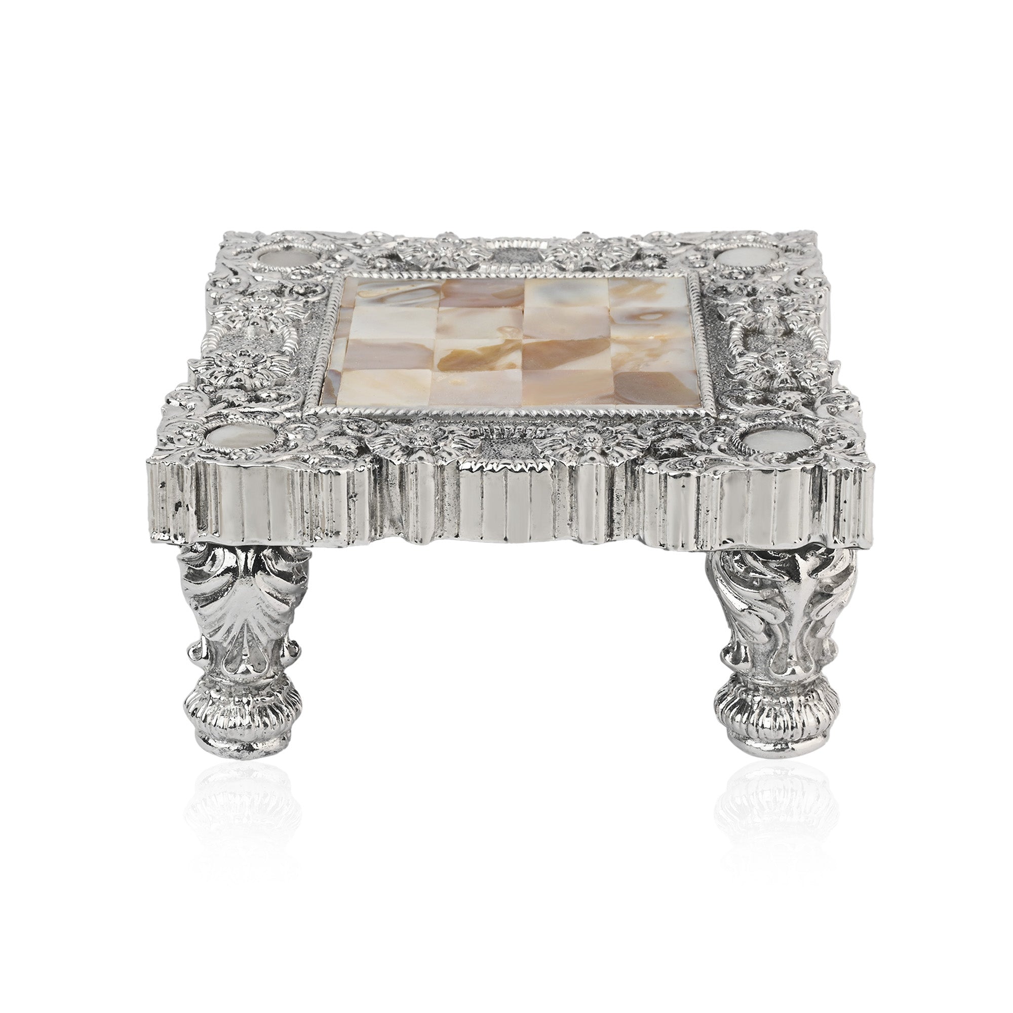 999 Silver Plated Mother of Pearl Chowki