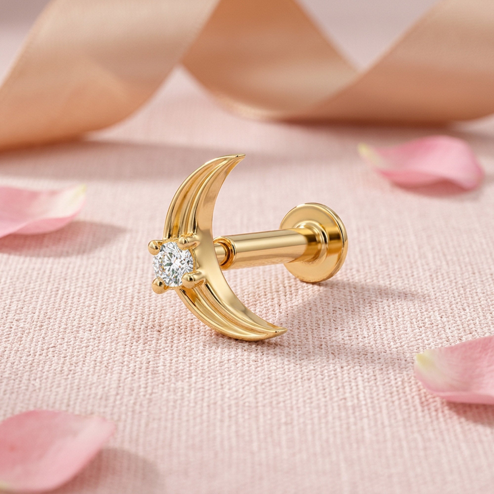 Crescent Moon Silver Nose Pin