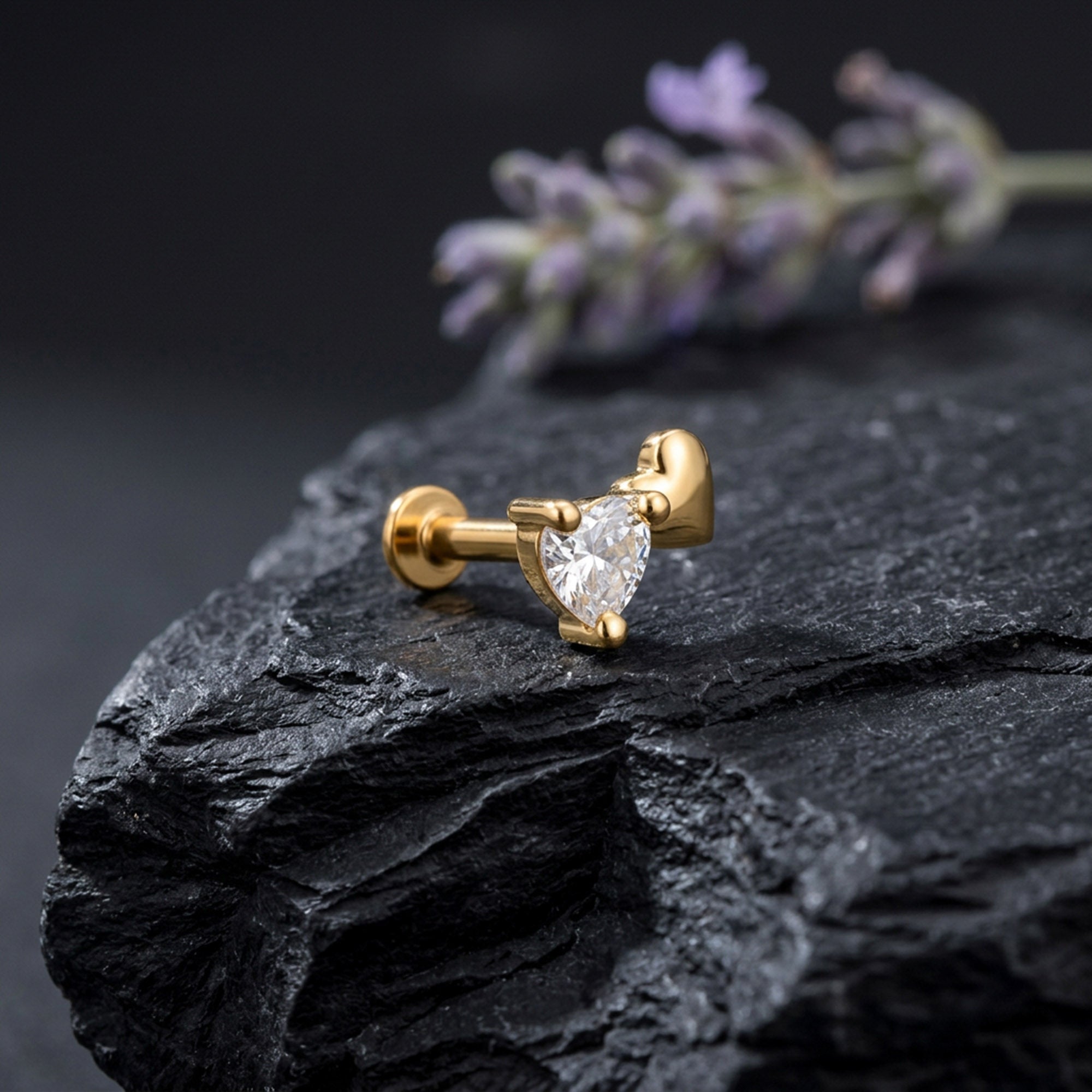 Dual Heart Zircon Silver Nose Pin