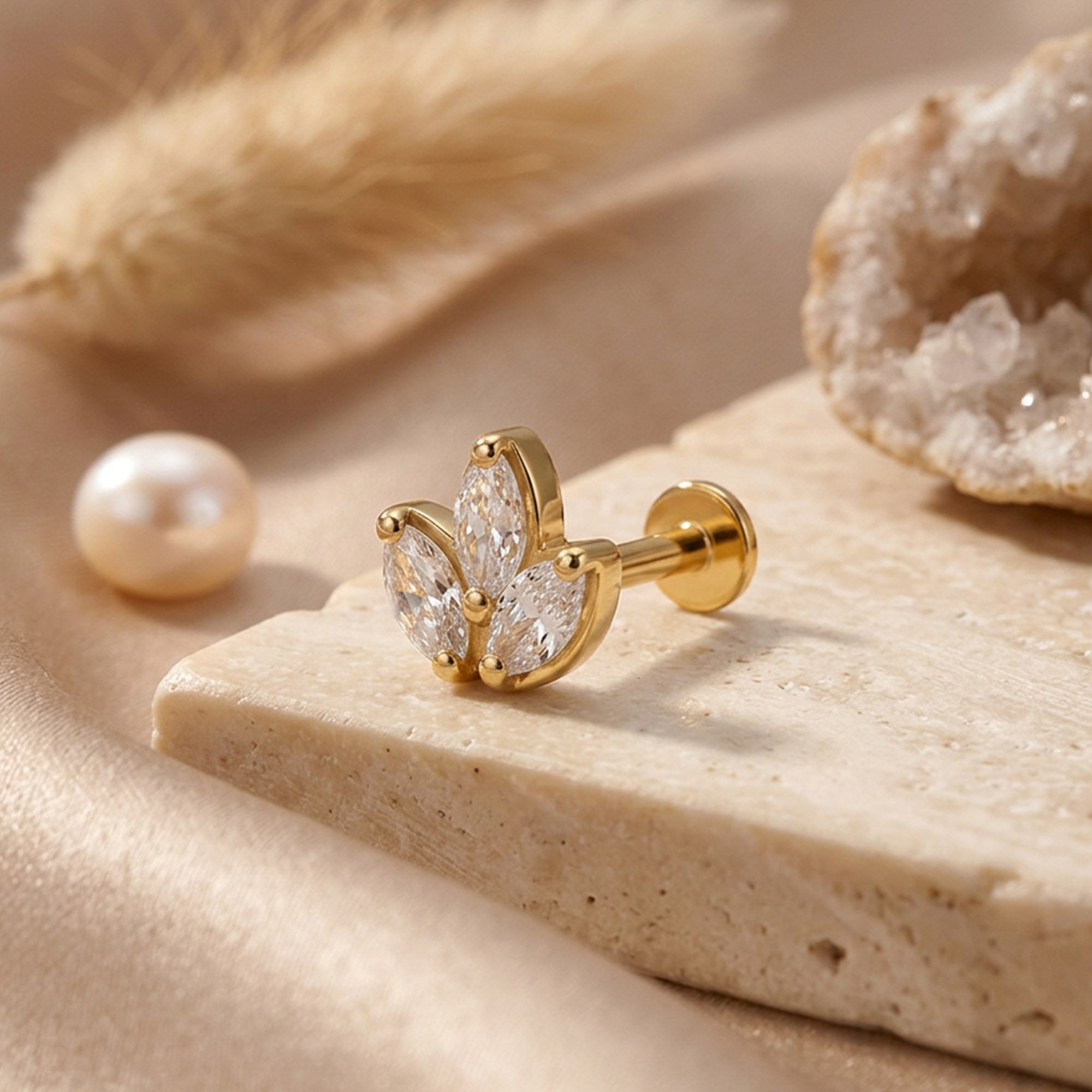 Marquise Lotus Silver Nose Pin