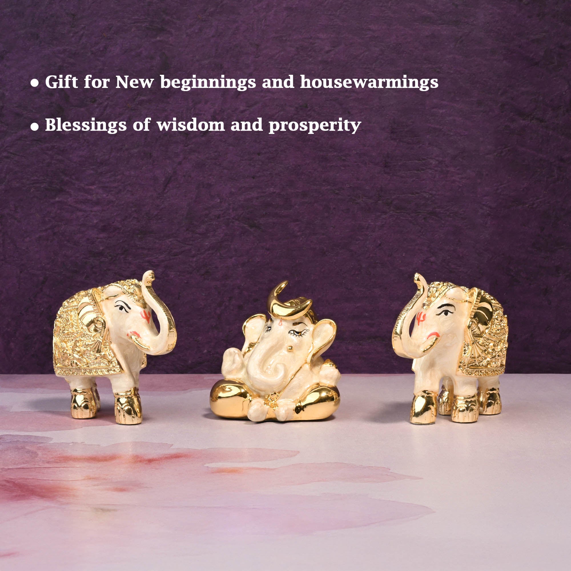 24K Gold Plated Ganesha & Elephant Set