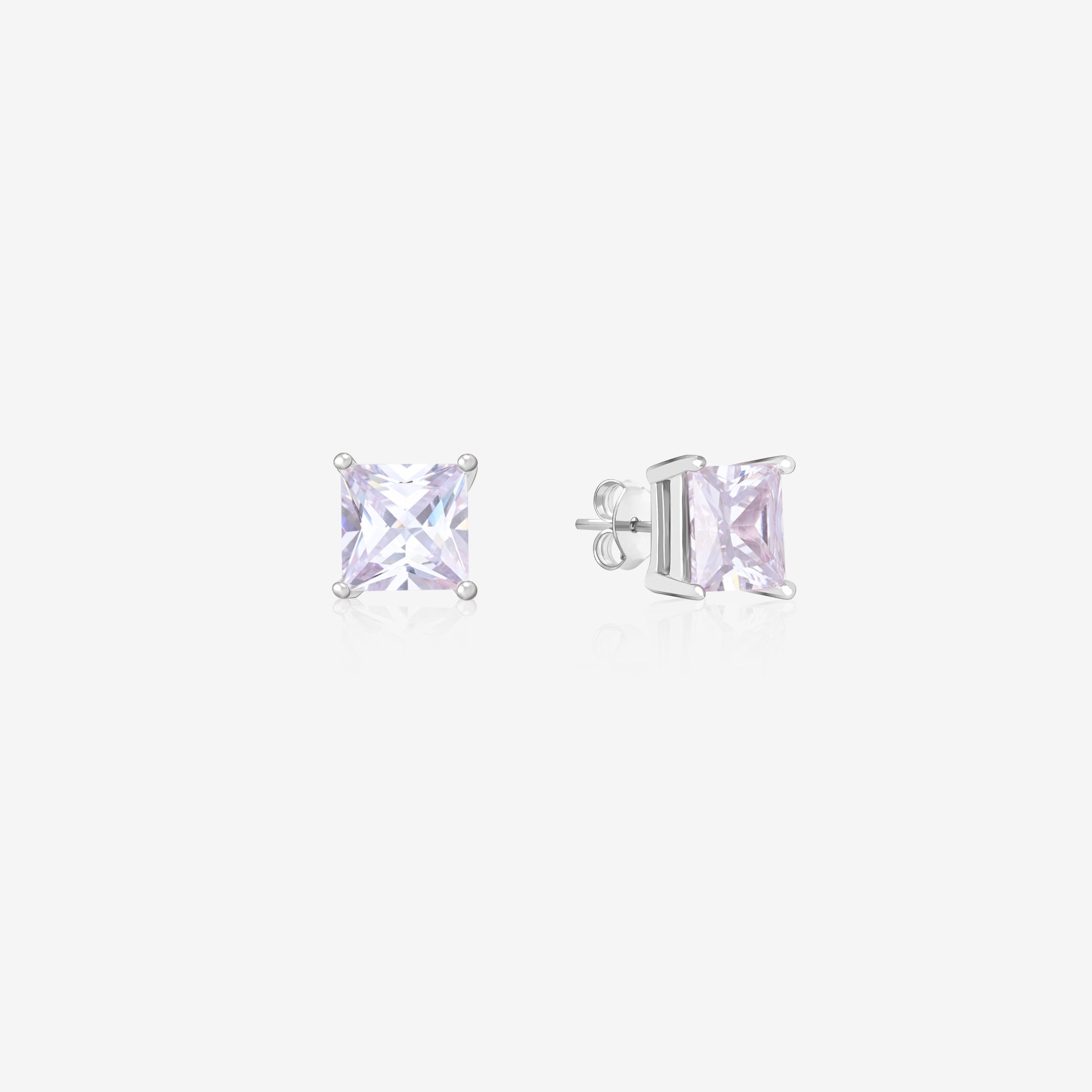 Square Single Stone Silver Studs