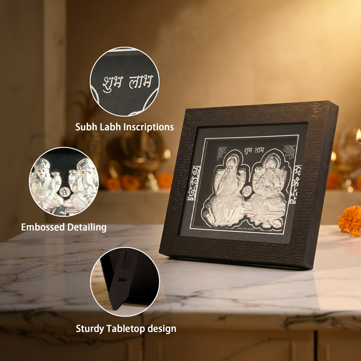 999 Silver Lakshmi Ganesh Blessings Idol Frame