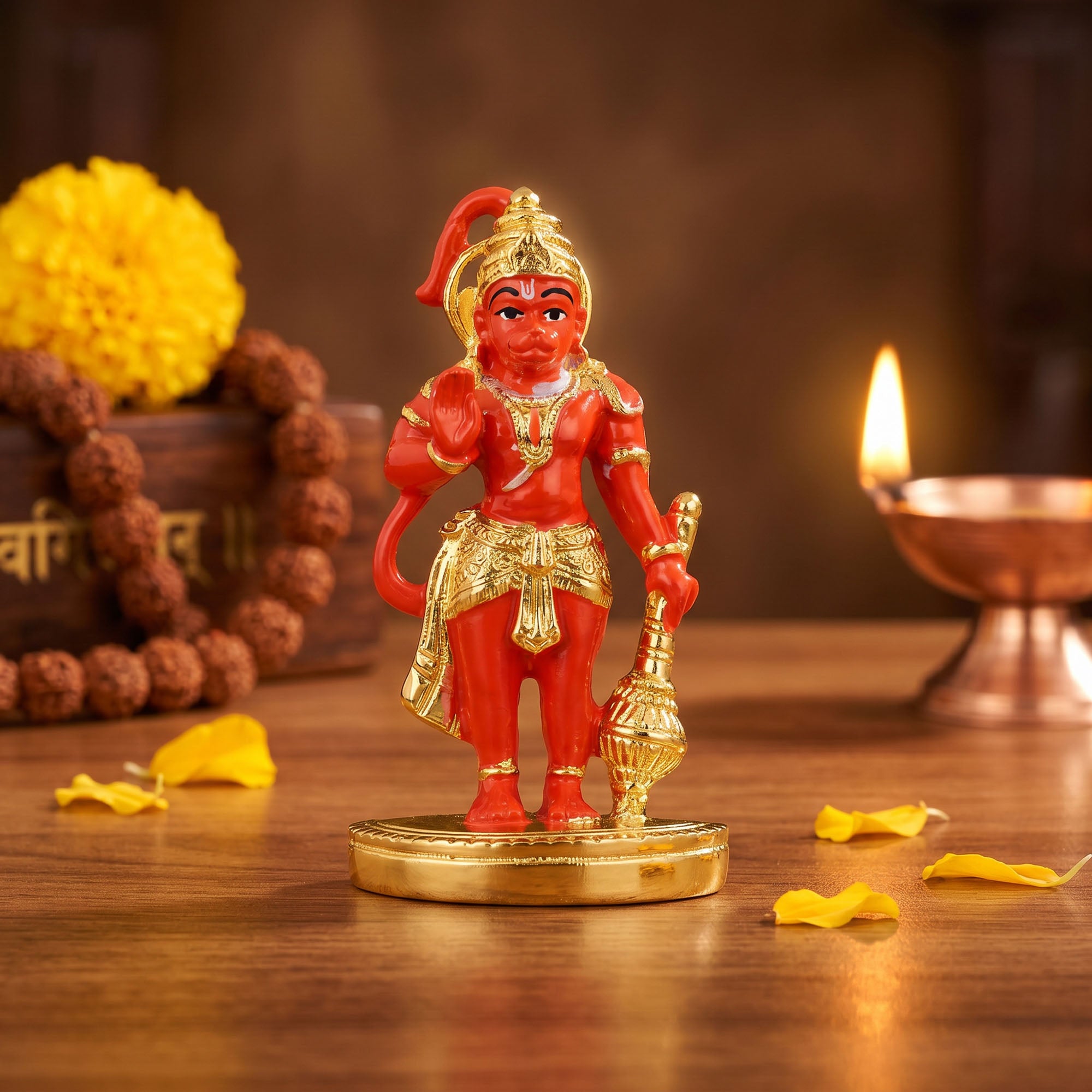 999 Silver Gold-Finish Hanuman Idol