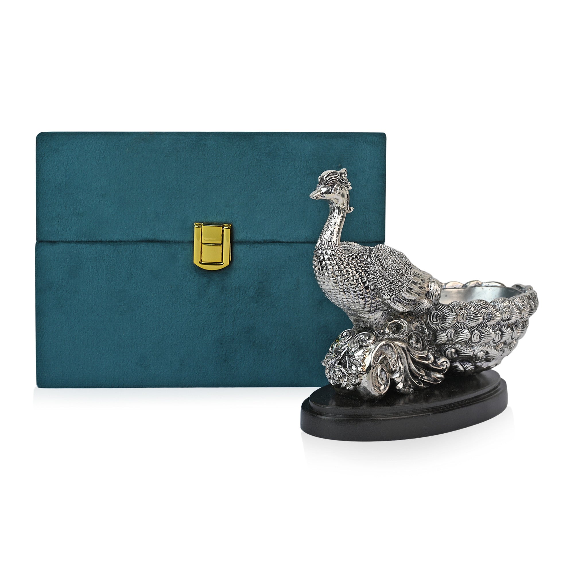 999 Silver Plated Peacock Bowl Figure