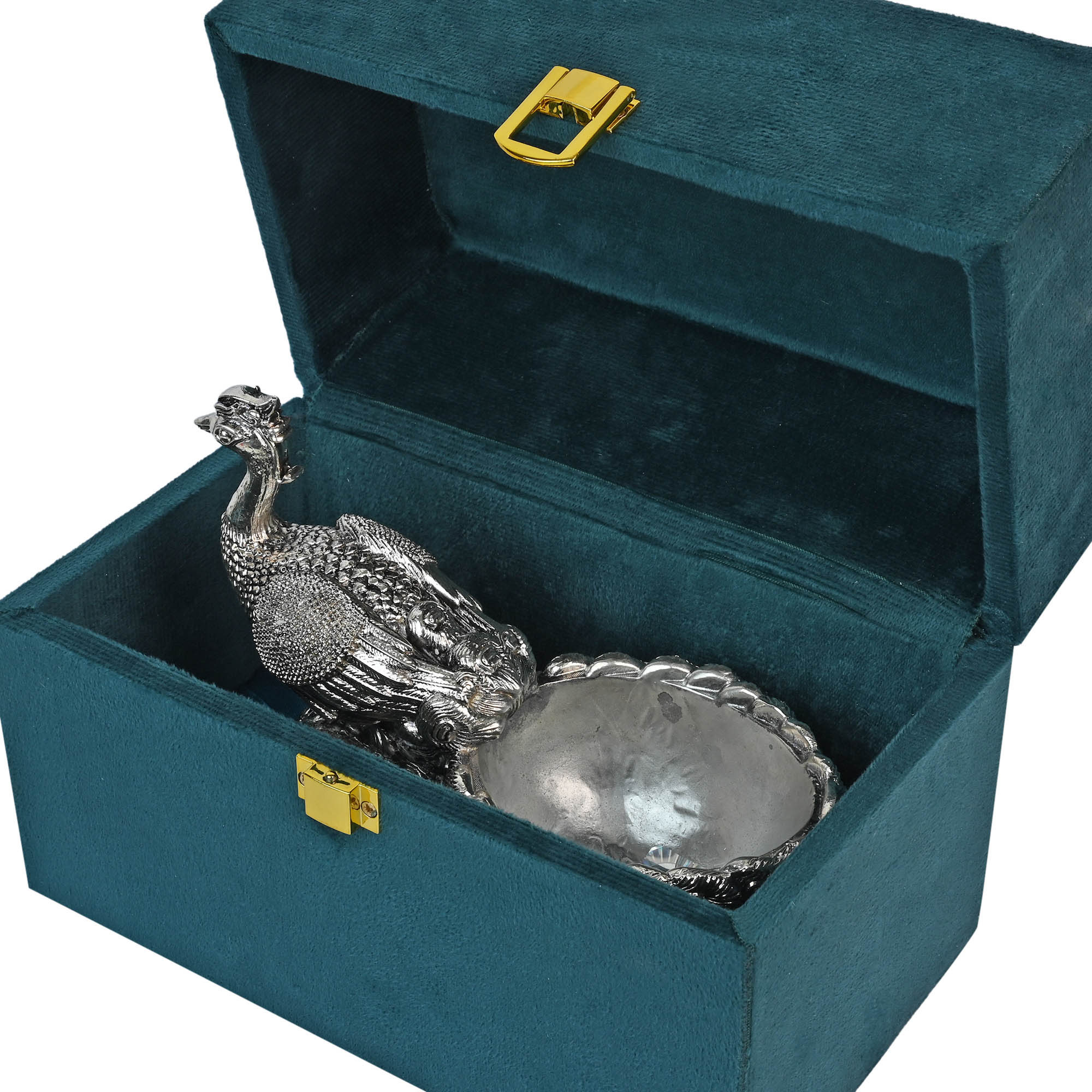 999 Silver Plated Peacock Bowl Figure