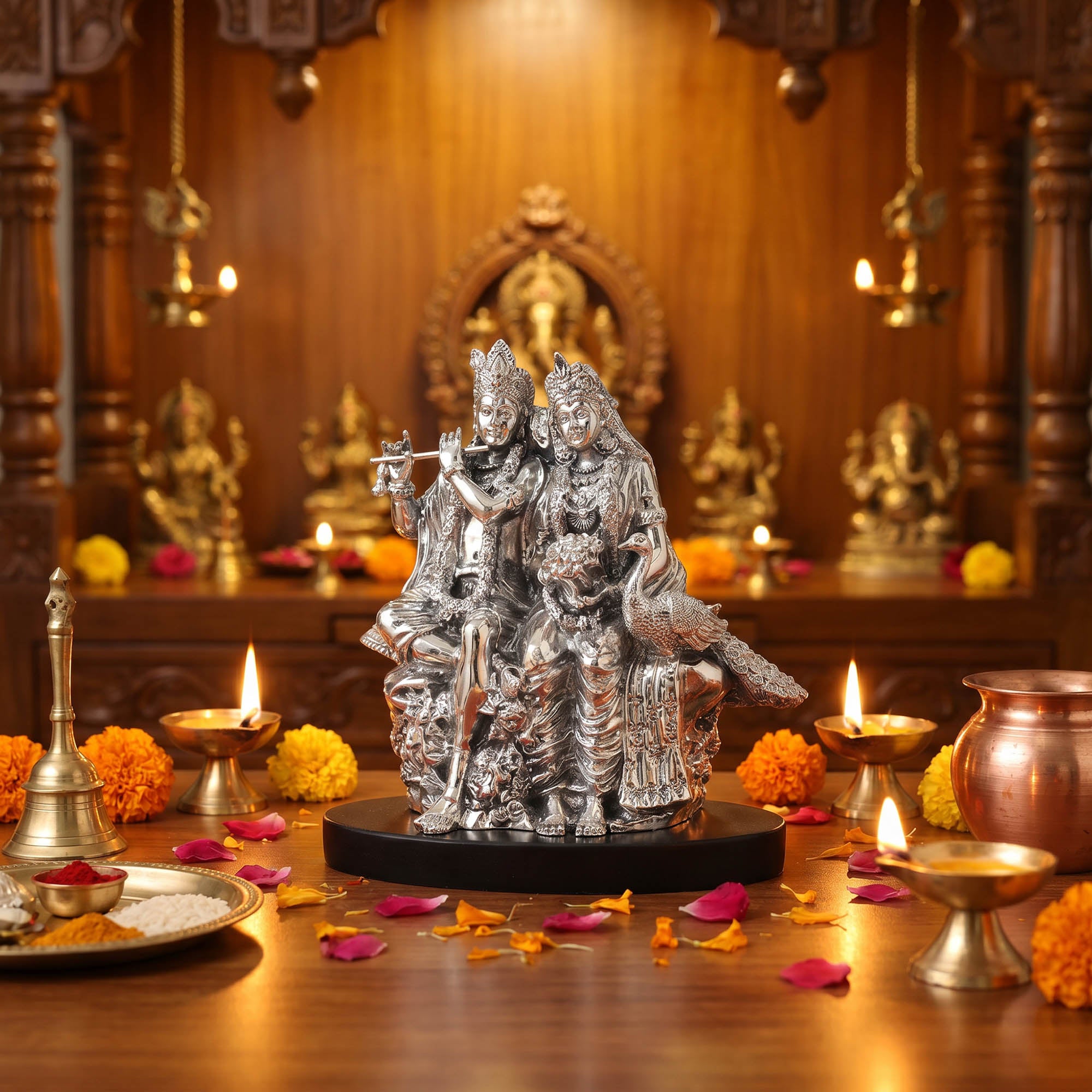 999 Silver Plated Radha Krishna Idol