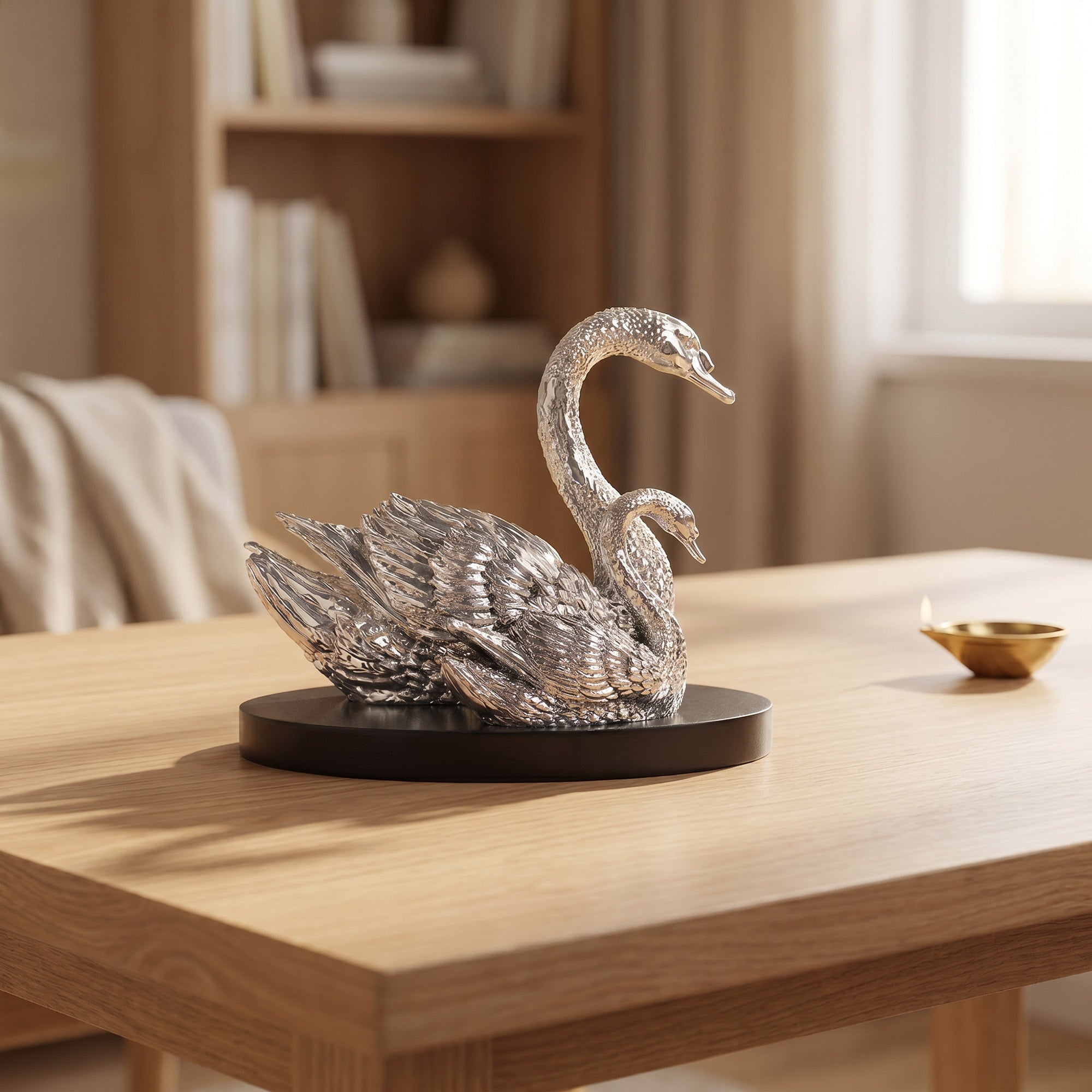 999 Silver Plated Twin Swan Figurine