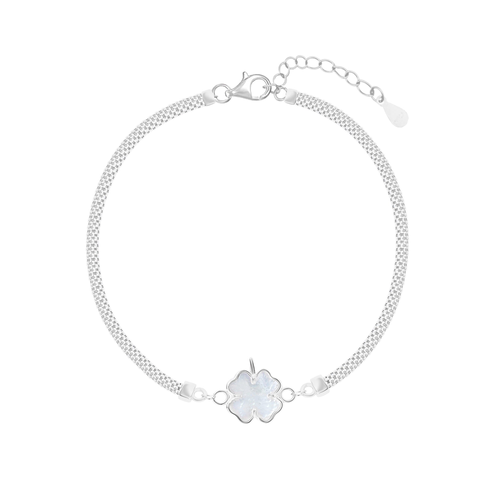 Clover Charm Mesh Silver Bracelet