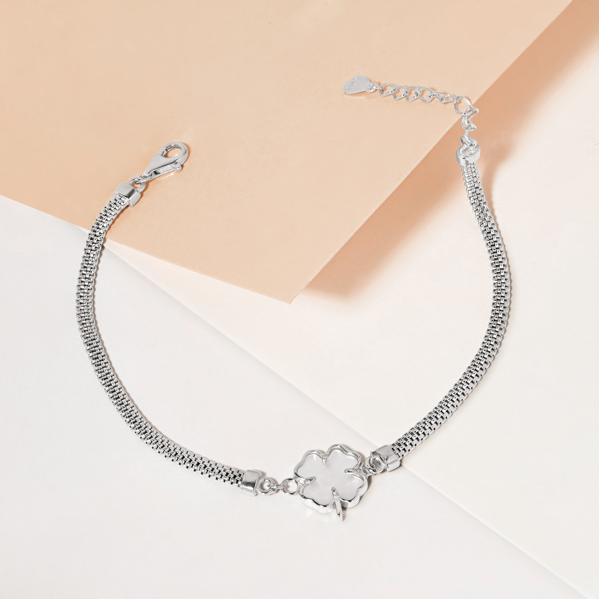 Clover Charm Mesh Silver Bracelet
