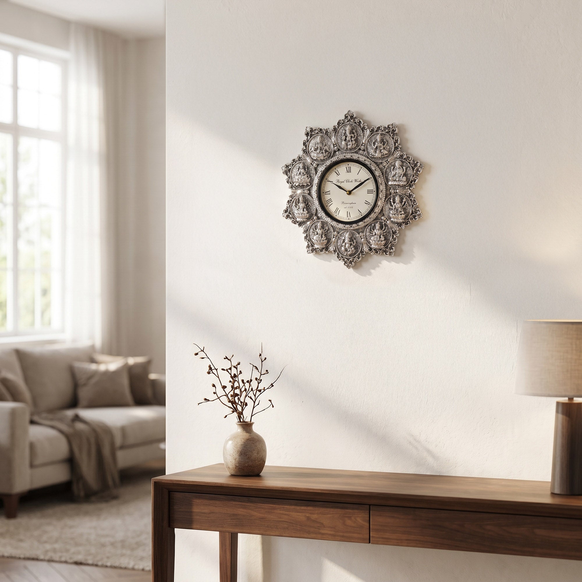 999 Silver Plated Ashtalakshmi Clock