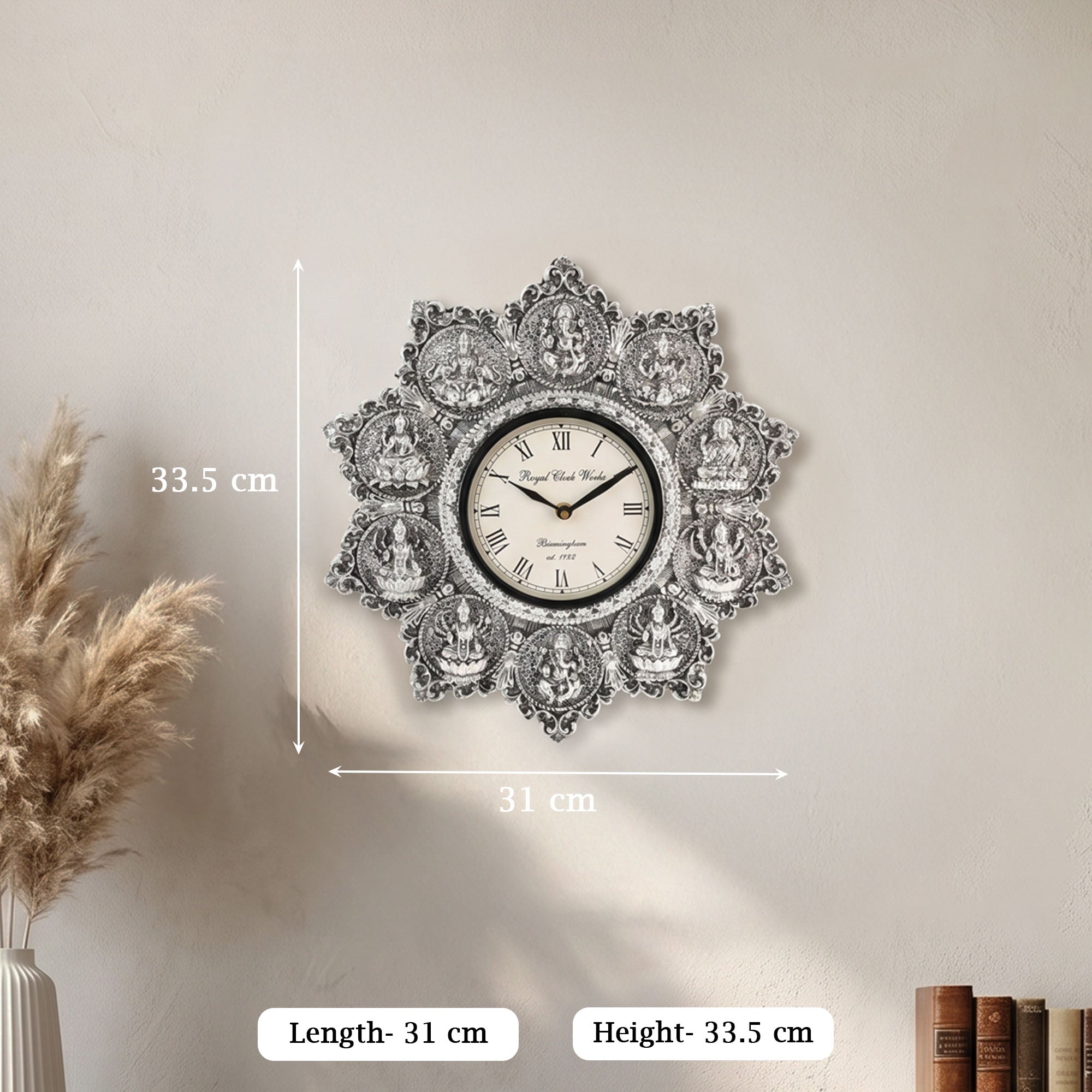 999 Silver Plated Ashtalakshmi Clock