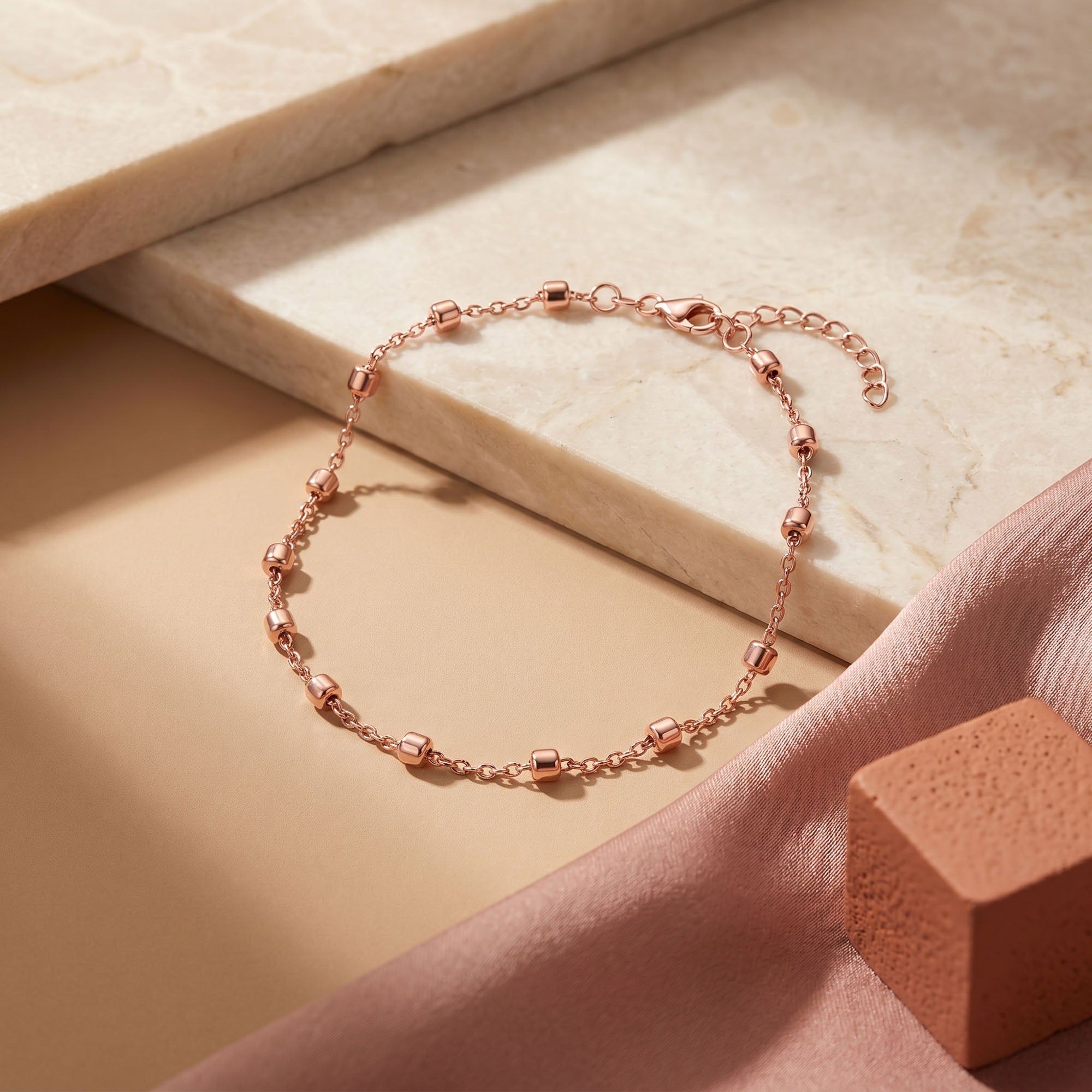 Rosy Bead Silver Bracelet