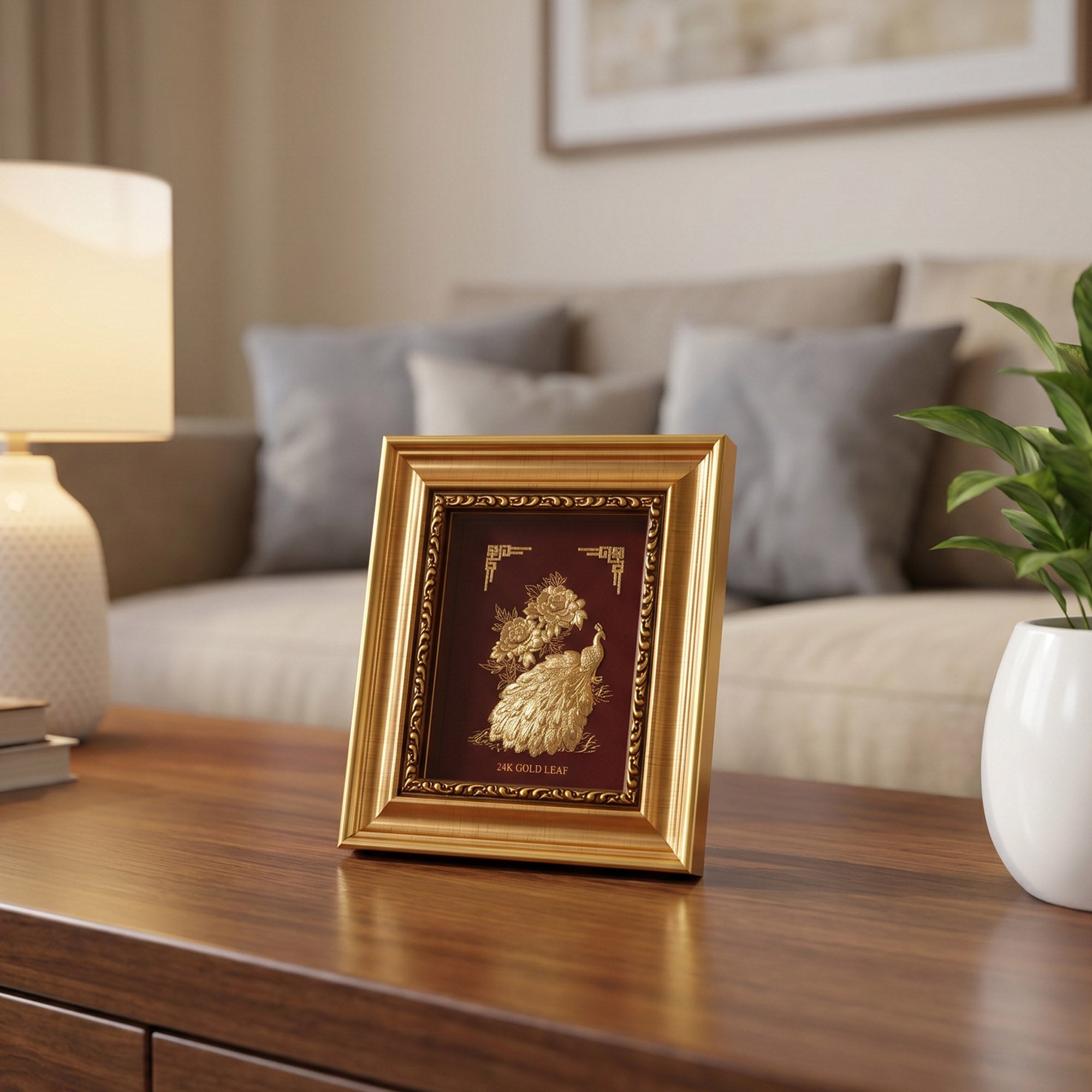 24K Gold Foiled Peacock Table Frame