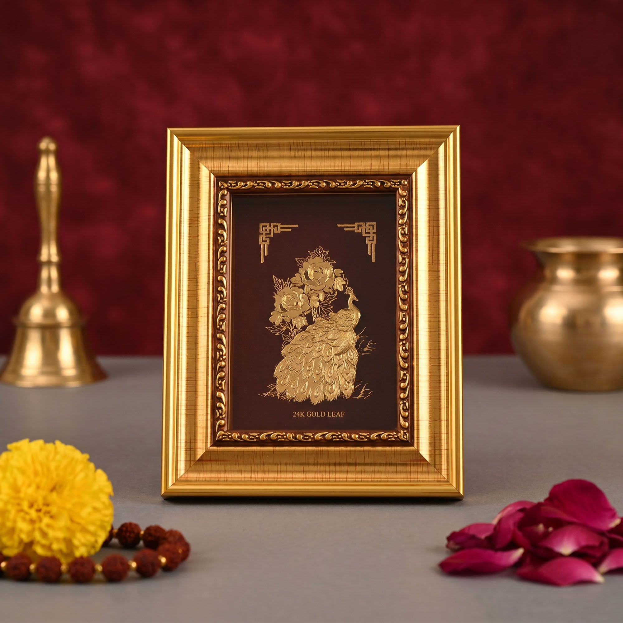 24K Gold Foiled Peacock Table Frame