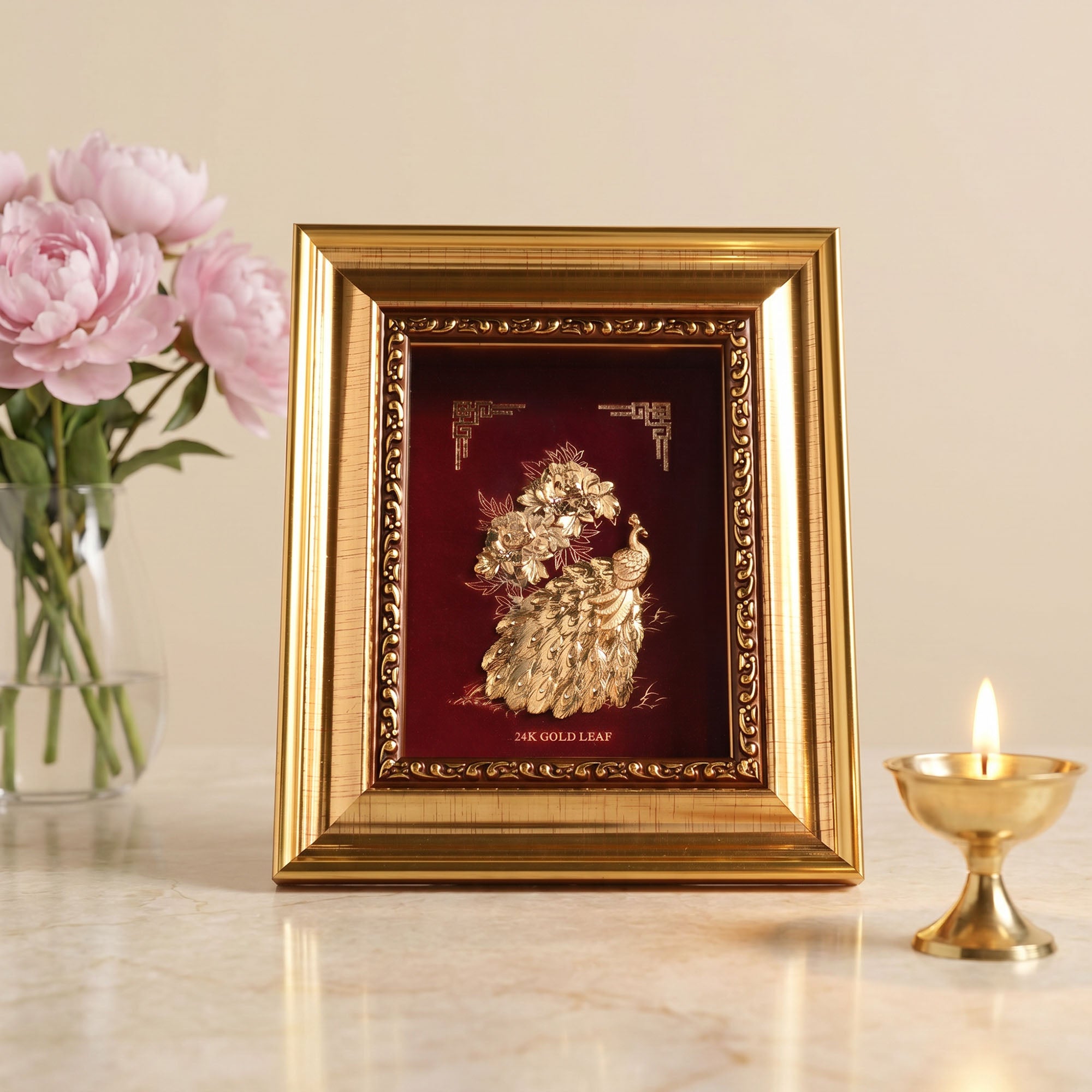 24K Gold Foiled Peacock Table Frame