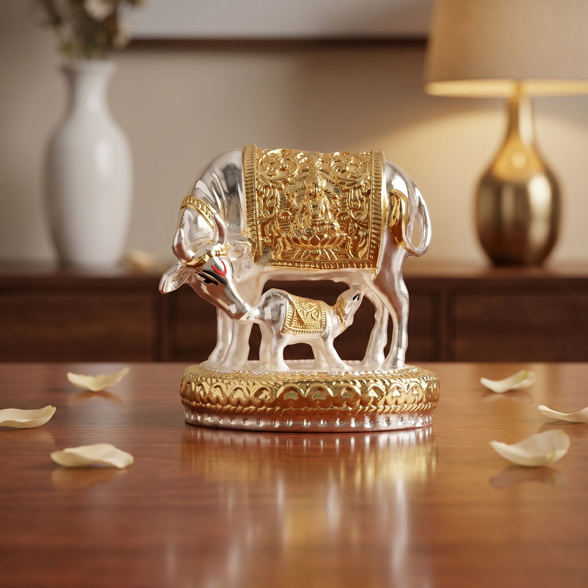 999 Silver Plated Kamdhenu Cow Figurine