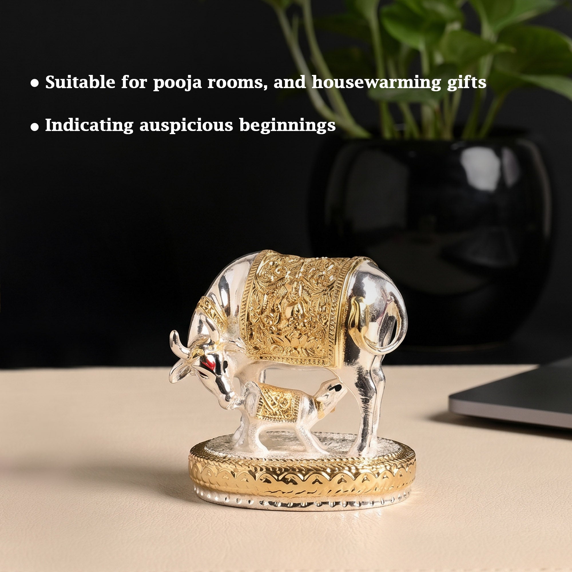 999 Silver Plated Kamdhenu Cow Figurine