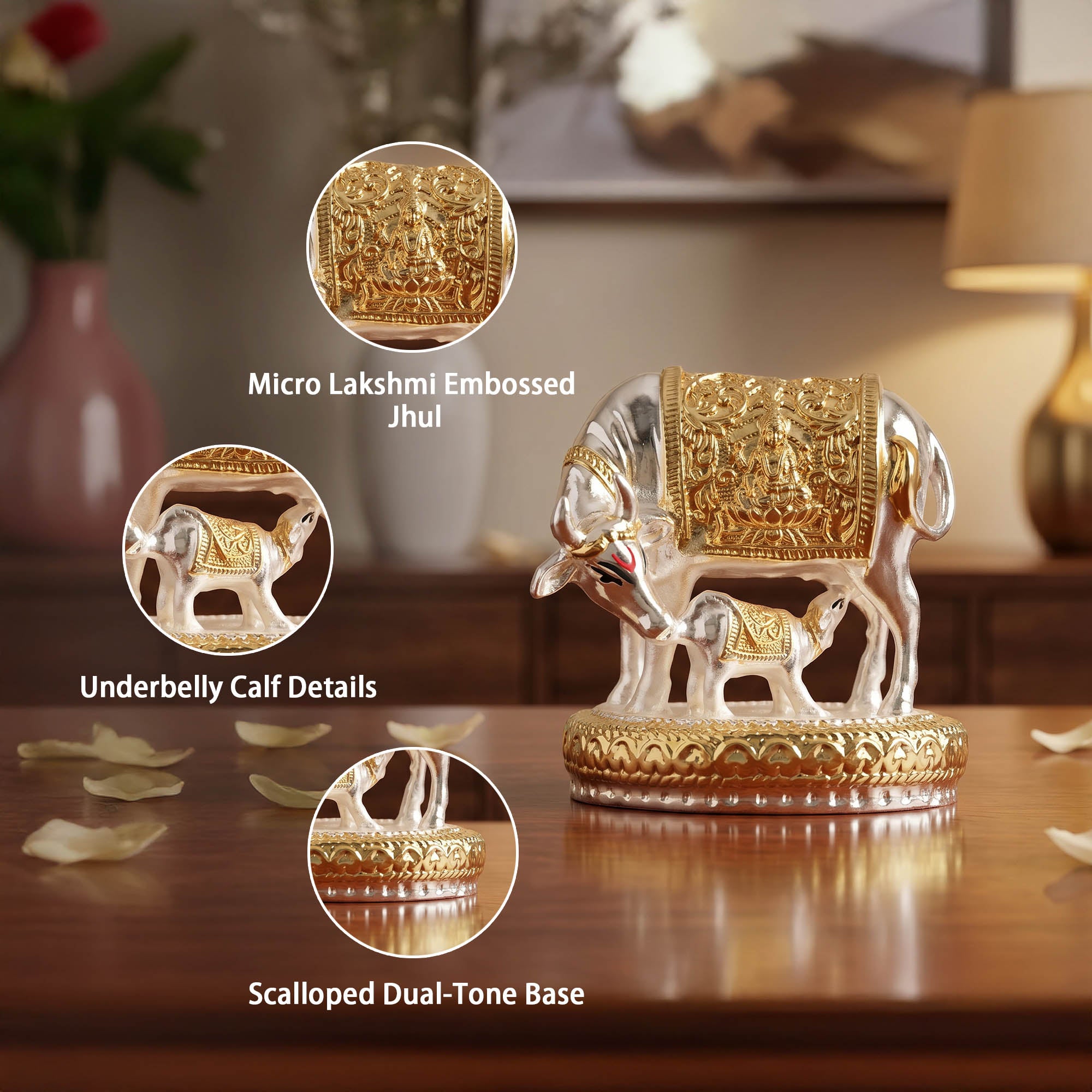 999 Silver Plated Kamdhenu Cow Figurine