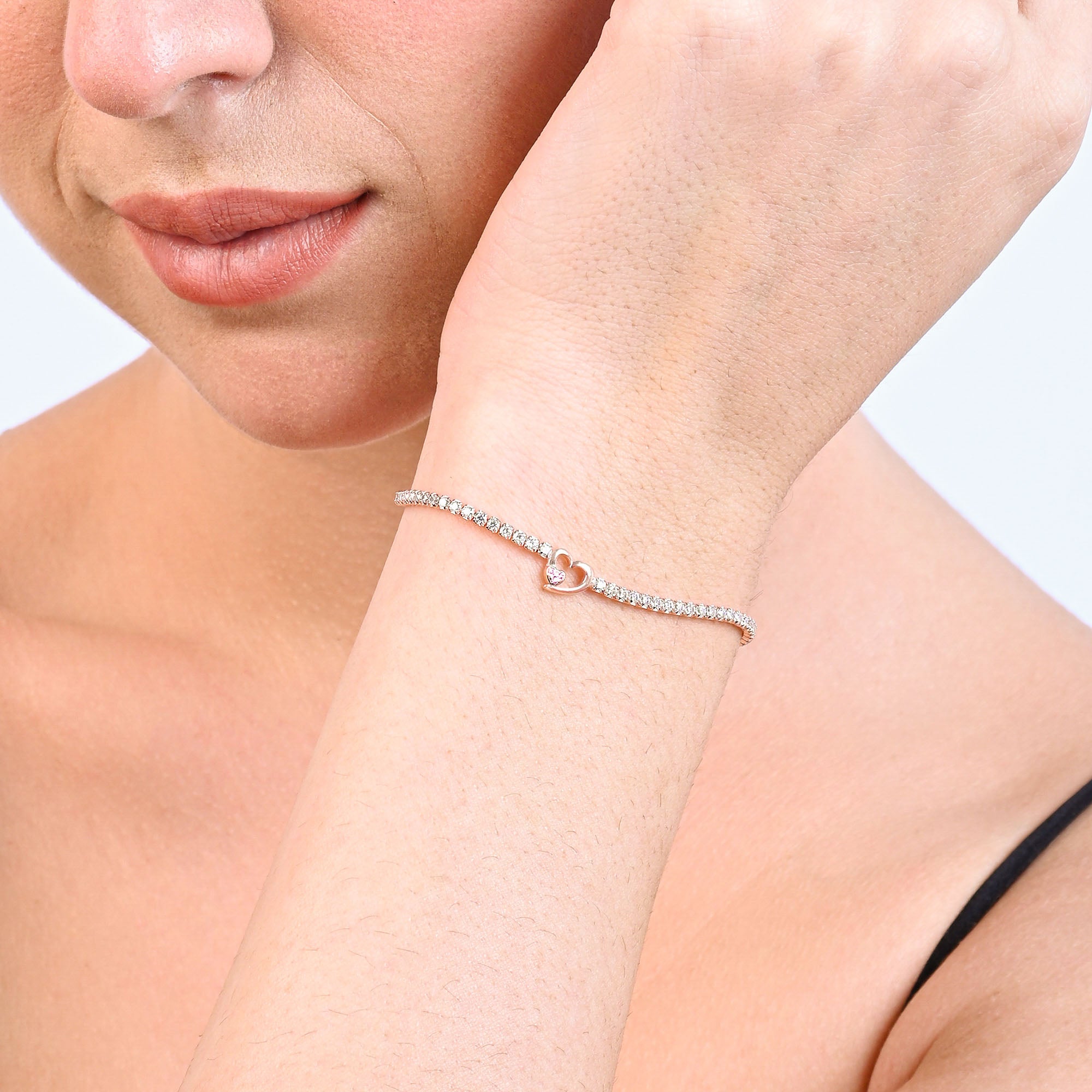 Twin Hearts Tennis Silver Bracelet